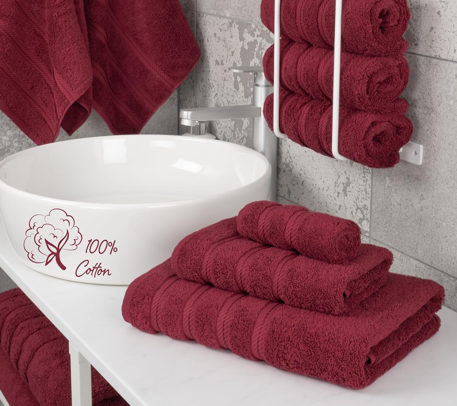 image:imageAmerican Soft Linen 100 Cotton Luxury Turkish Towels 4 PC Hand Towel Set Soft Absorbent Quick Dry OEKO Tex Standard 100 Certificated Durable Machine Washable Breathable Premium Hotel QualityBordeaux Red