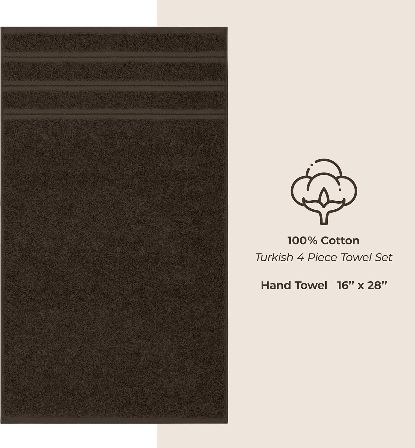 image:imageAmerican Soft Linen 100 Cotton Luxury Turkish Towels 4 PC Hand Towel Set Soft Absorbent Quick Dry OEKO Tex Standard 100 Certificated Durable Machine Washable Breathable Premium Hotel QualityChocolate Brown