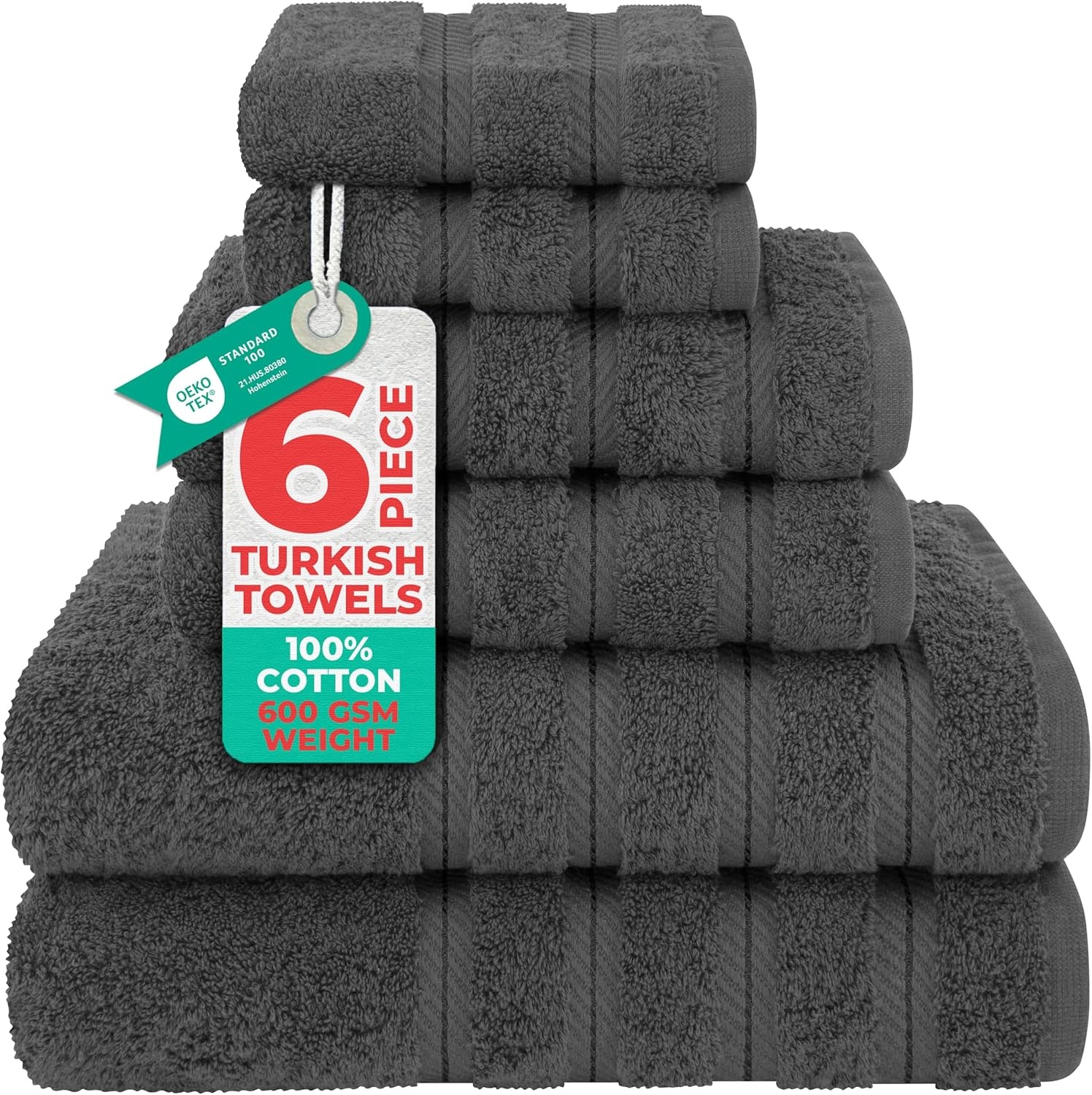 image:imageAmerican Soft Linen 100 Cotton Luxury Turkish Towels 4 PC Hand Towel Set Soft Absorbent Quick Dry OEKO Tex Standard 100 Certificated Durable Machine Washable Breathable Premium Hotel QualityDark Gray