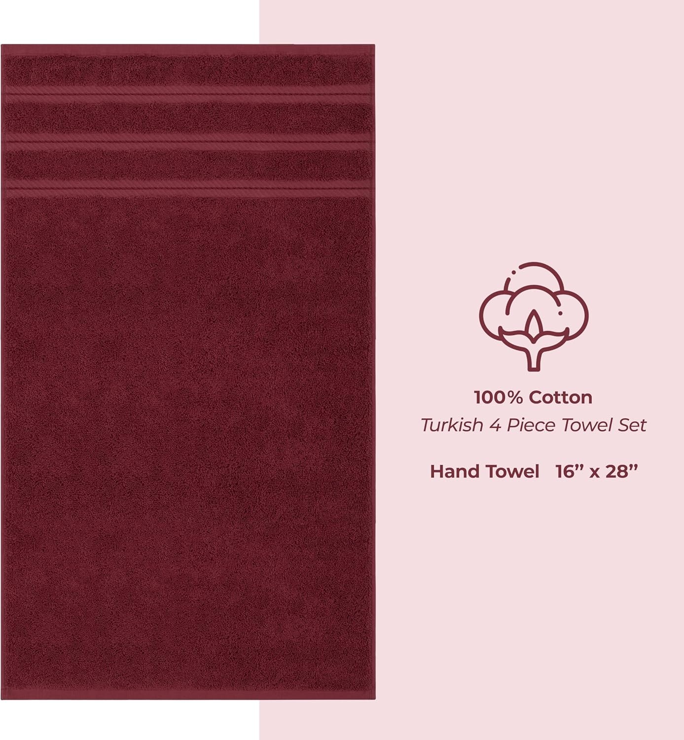 image:imageAmerican Soft Linen 100 Cotton Luxury Turkish Towels 4 PC Hand Towel Set Soft Absorbent Quick Dry OEKO Tex Standard 100 Certificated Durable Machine Washable Breathable Premium Hotel QualityBordeaux Red