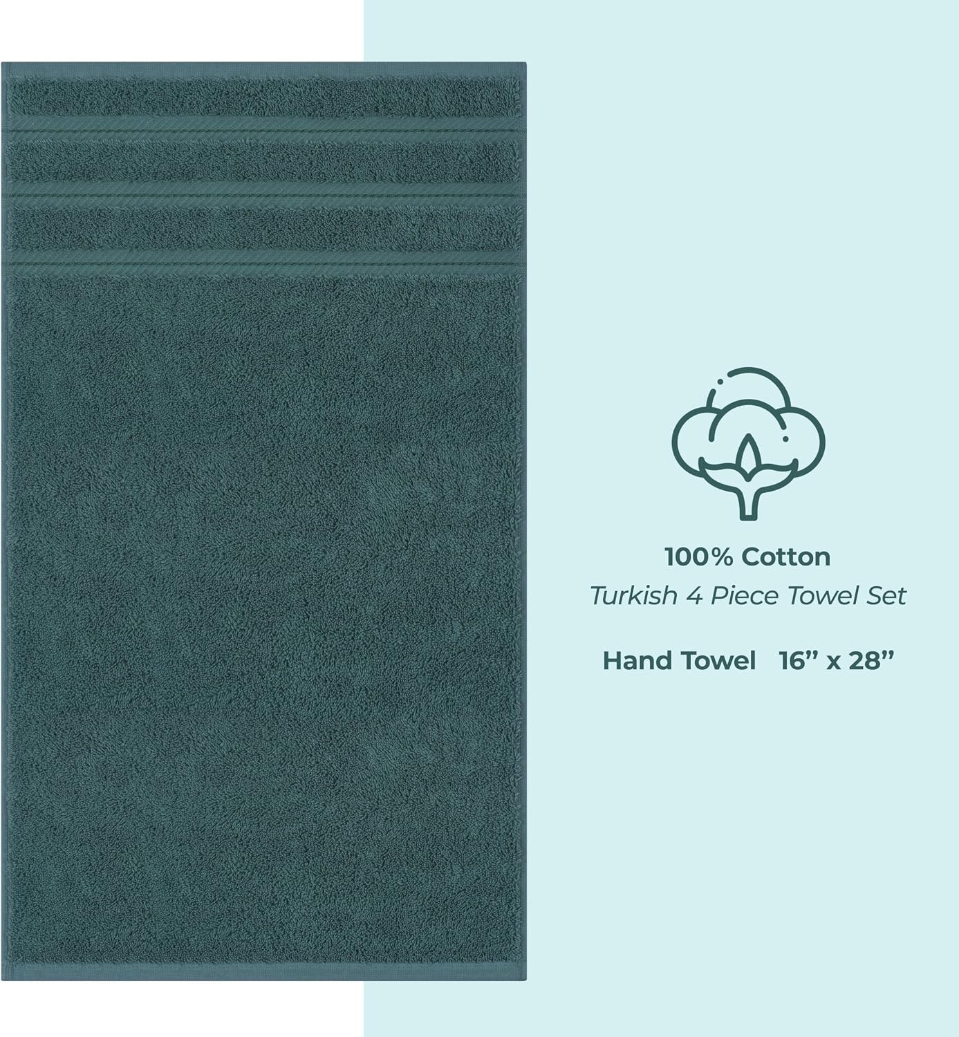 image:imageAmerican Soft Linen 100 Cotton Luxury Turkish Towels 4 PC Hand Towel Set Soft Absorbent Quick Dry OEKO Tex Standard 100 Certificated Durable Machine Washable Breathable Premium Hotel QualityTeal