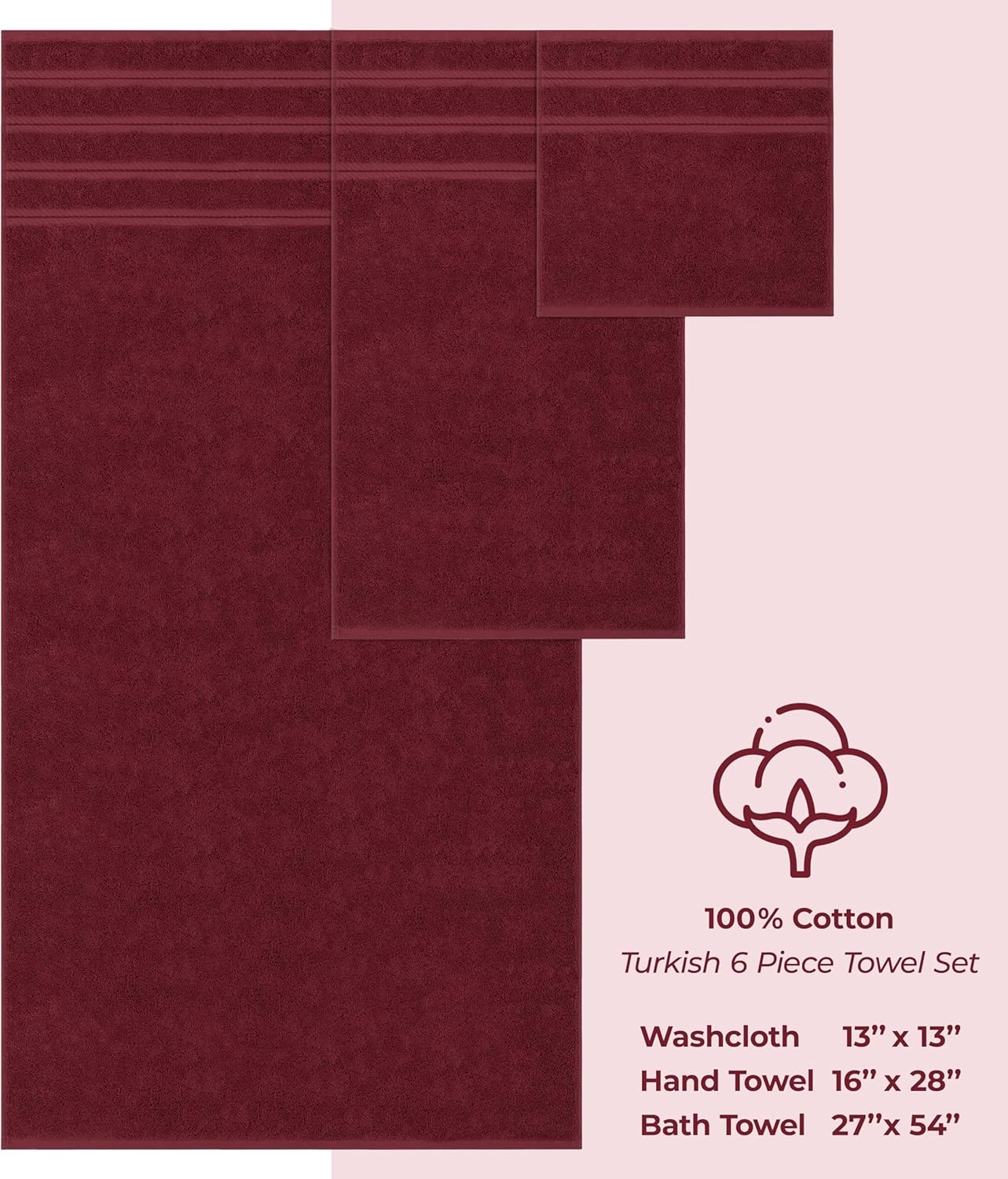 image:imageAmerican Soft Linen 100 Cotton Luxury Turkish Towels 4 PC Hand Towel Set Soft Absorbent Quick Dry OEKO Tex Standard 100 Certificated Durable Machine Washable Breathable Premium Hotel QualityBordeaux Red