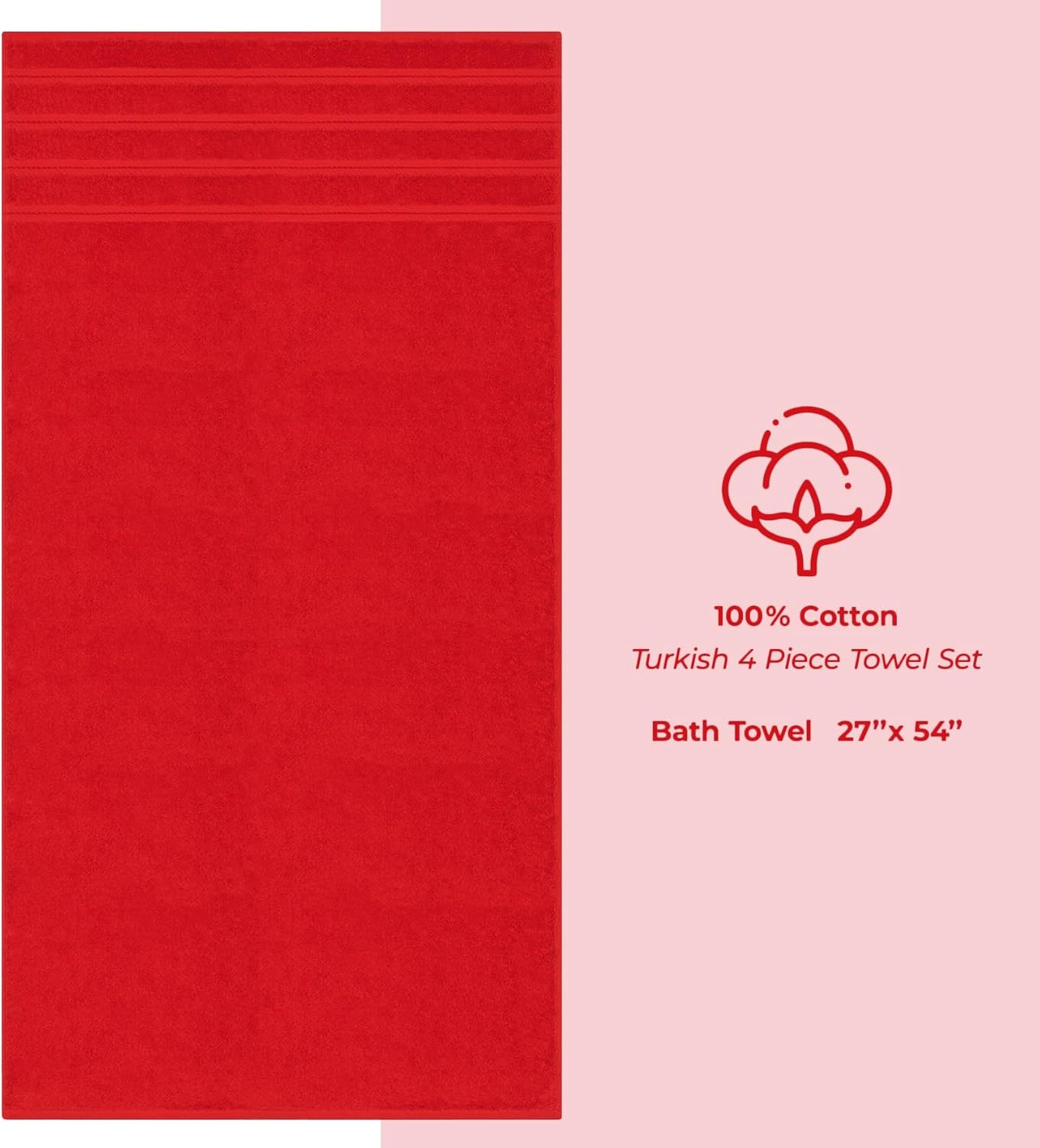 image:imageAmerican Soft Linen 100 Cotton Luxury Turkish Towels 4 PC Hand Towel Set Soft Absorbent Quick Dry OEKO Tex Standard 100 Certificated Durable Machine Washable Breathable Premium Hotel QualityRed