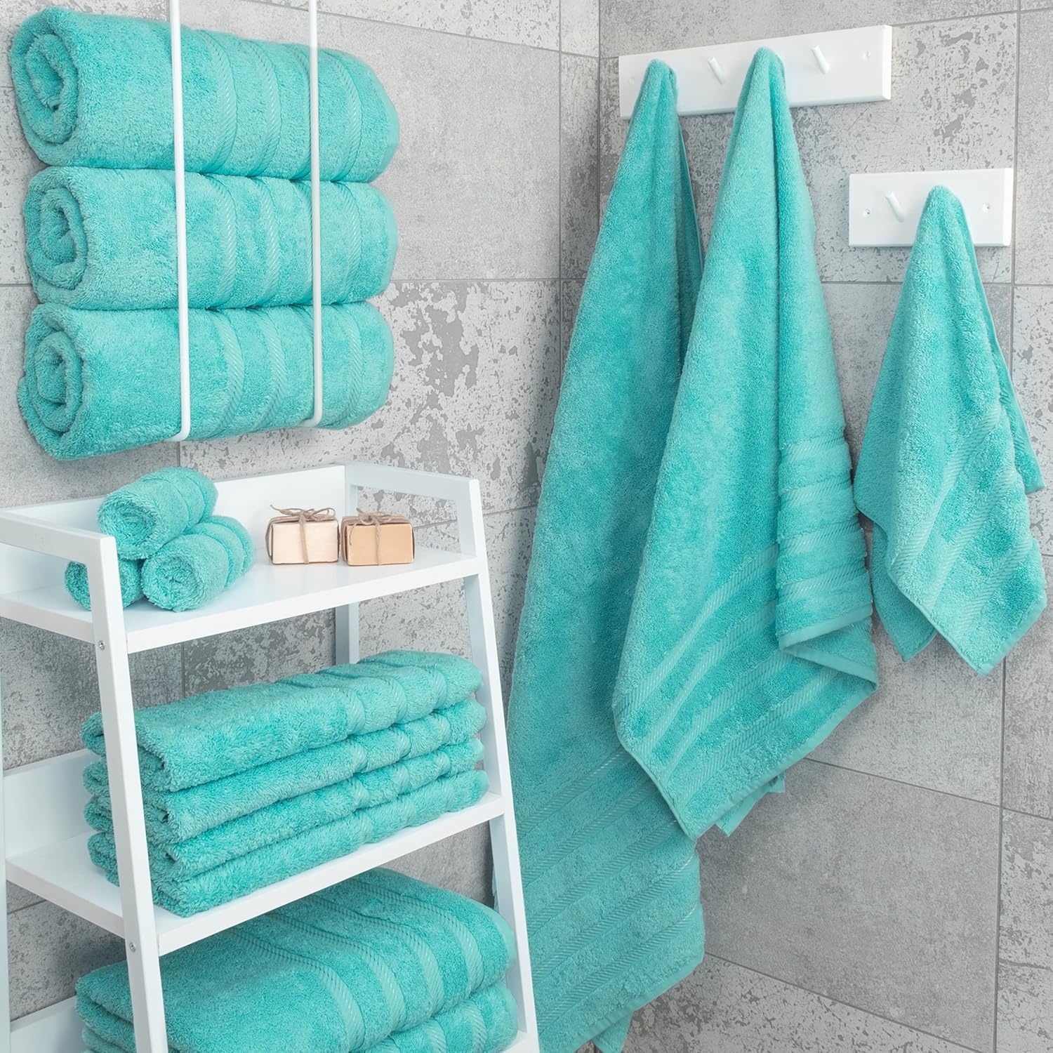 image:imageAmerican Soft Linen 100 Cotton Luxury Turkish Towels 4 PC Hand Towel Set Soft Absorbent Quick Dry OEKO Tex Standard 100 Certificated Durable Machine Washable Breathable Premium Hotel QualityTurquoise Blue