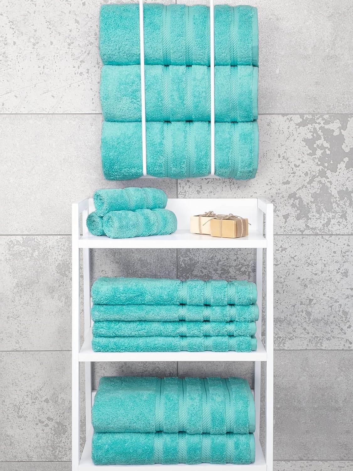 image:imageAmerican Soft Linen 100 Cotton Luxury Turkish Towels 4 PC Hand Towel Set Soft Absorbent Quick Dry OEKO Tex Standard 100 Certificated Durable Machine Washable Breathable Premium Hotel QualityTurquoise Blue