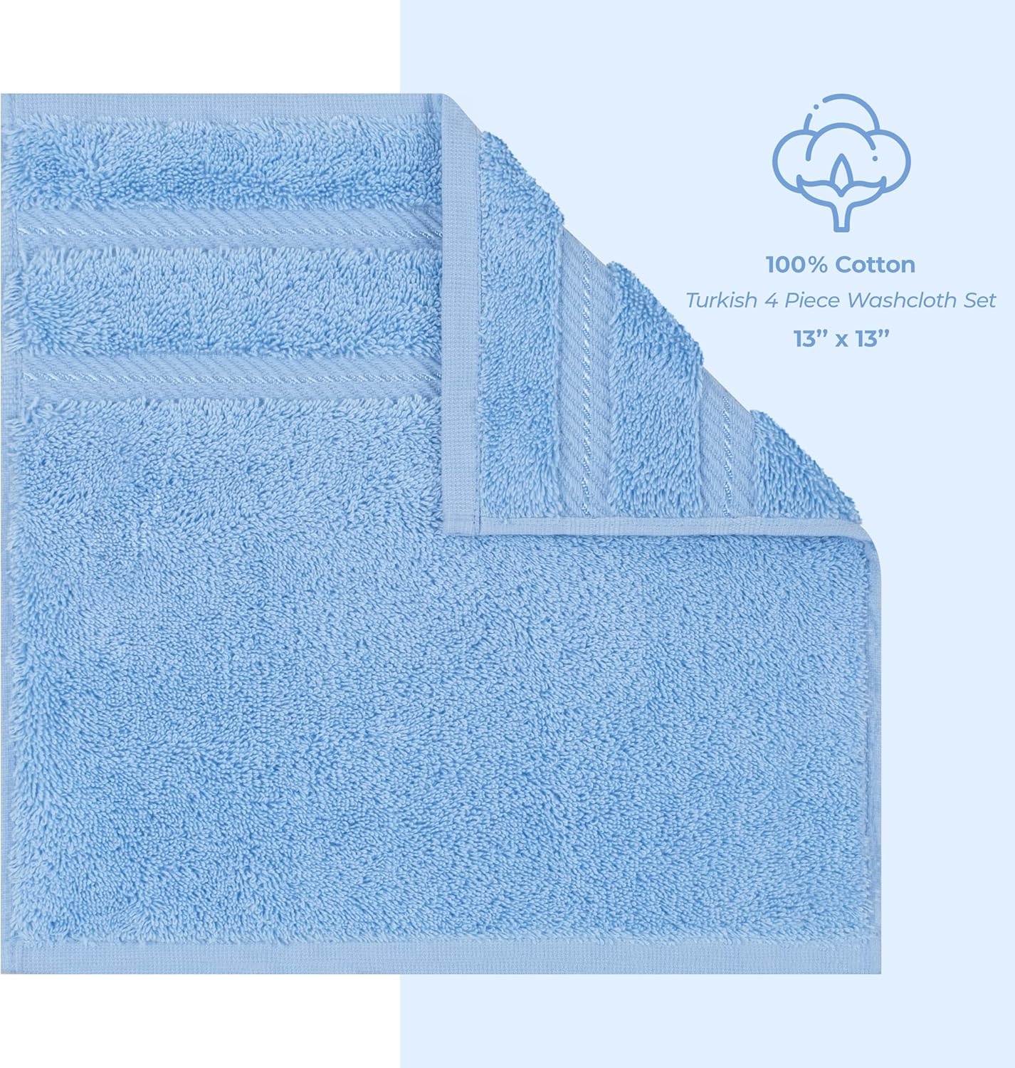 image:imageAmerican Soft Linen 100 Cotton Luxury Turkish Towels 4 PC Hand Towel Set Soft Absorbent Quick Dry OEKO Tex Standard 100 Certificated Durable Machine Washable Breathable Premium Hotel QualitySky Blue
