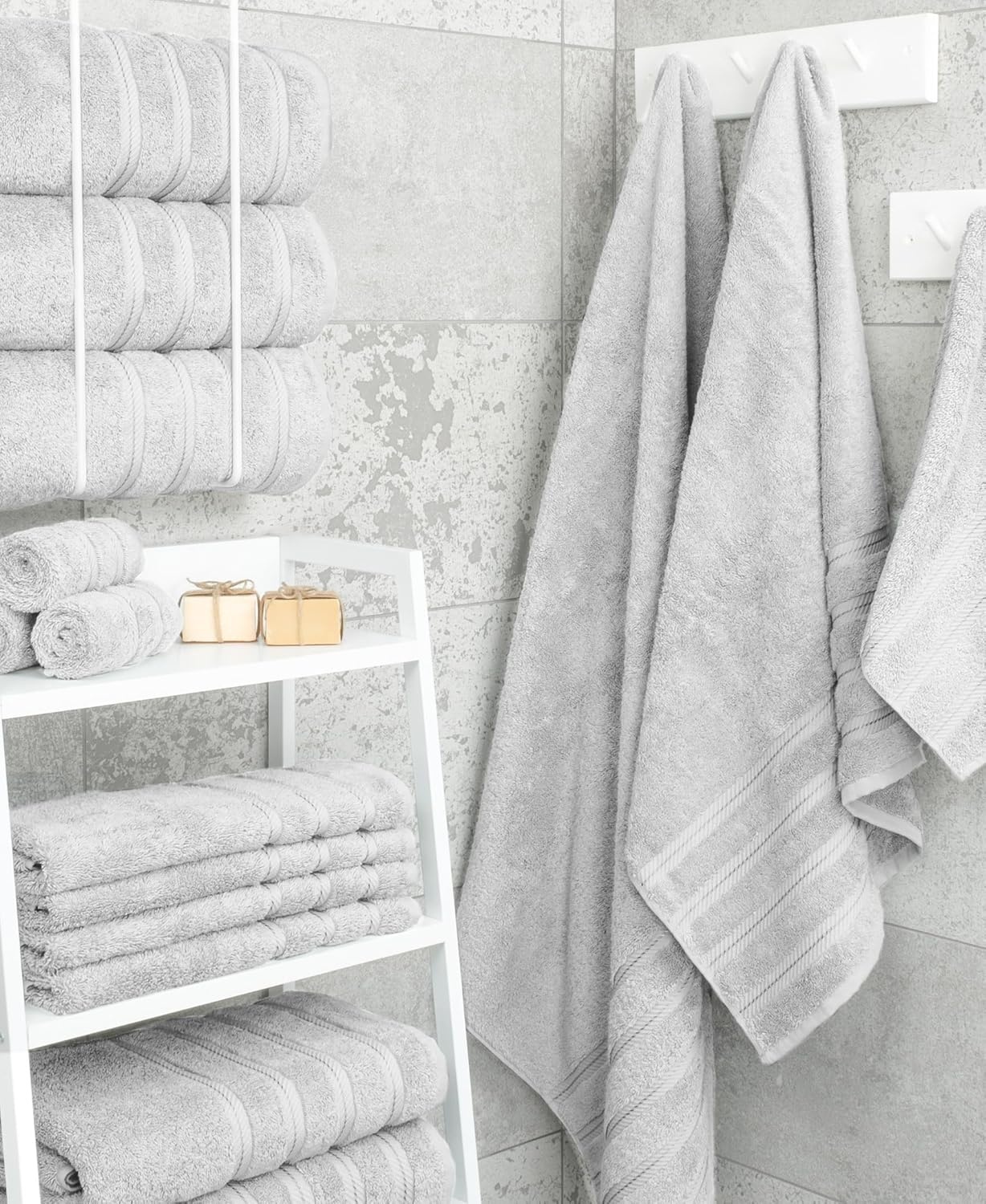 image:imageAmerican Soft Linen 100 Cotton Luxury Turkish Towels 4 PC Hand Towel Set Soft Absorbent Quick Dry OEKO Tex Standard 100 Certificated Durable Machine Washable Breathable Premium Hotel QualitySilver Gray