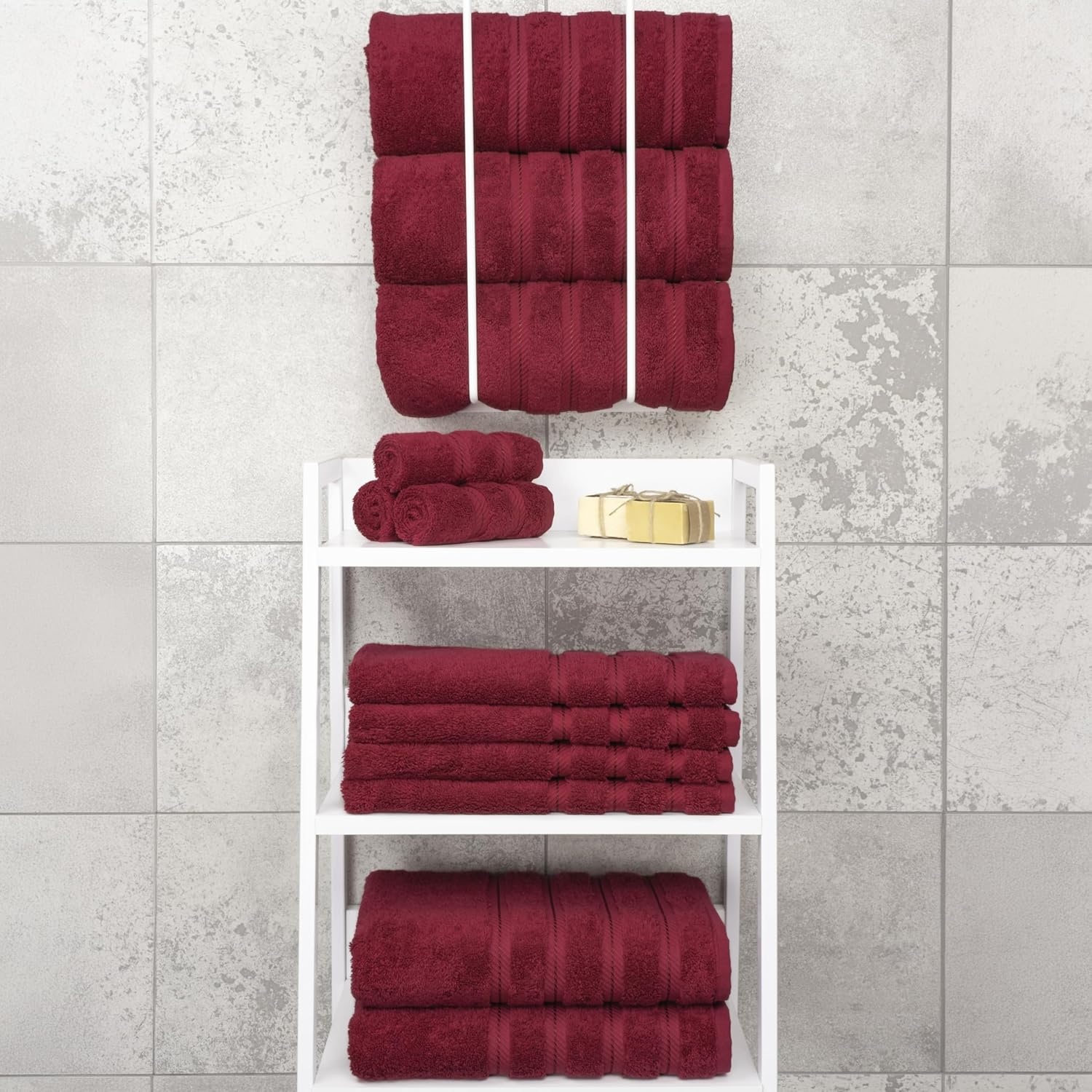 image:imageAmerican Soft Linen 100 Cotton Luxury Turkish Towels 4 PC Hand Towel Set Soft Absorbent Quick Dry OEKO Tex Standard 100 Certificated Durable Machine Washable Breathable Premium Hotel QualityBordeaux Red
