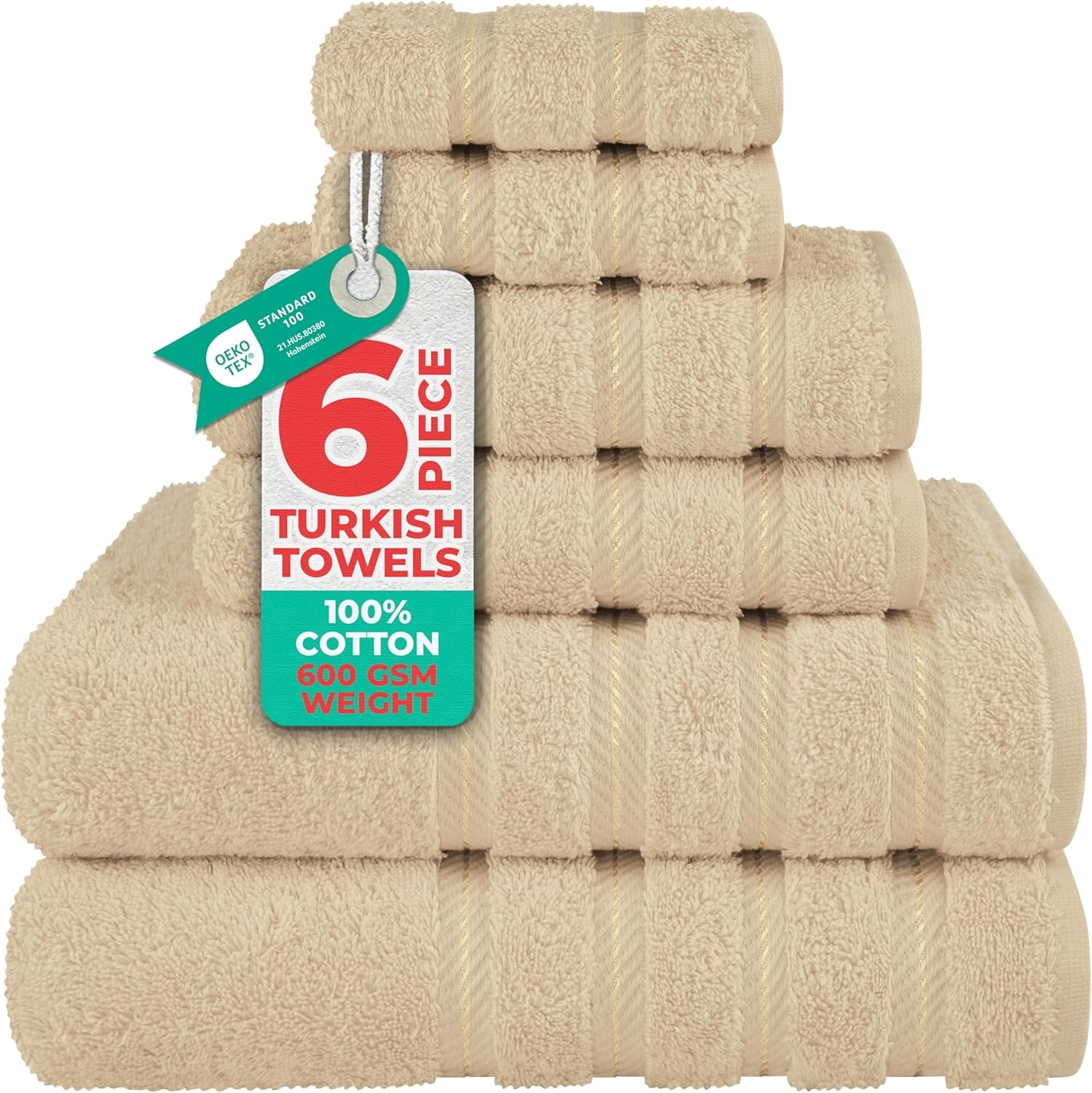 image:imageAmerican Soft Linen 100 Cotton Luxury Turkish Towels 4 PC Hand Towel Set Soft Absorbent Quick Dry OEKO Tex Standard 100 Certificated Durable Machine Washable Breathable Premium Hotel QualityBeige