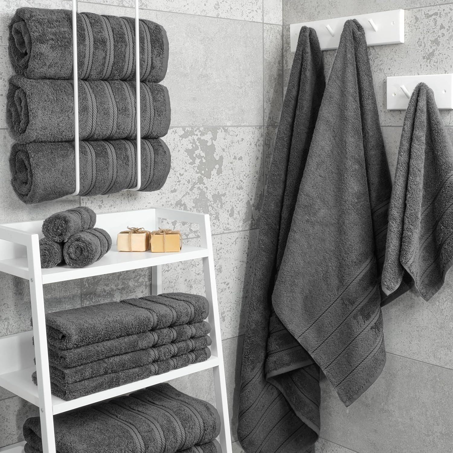 image:imageAmerican Soft Linen 100 Cotton Luxury Turkish Towels 4 PC Hand Towel Set Soft Absorbent Quick Dry OEKO Tex Standard 100 Certificated Durable Machine Washable Breathable Premium Hotel QualityDark Gray