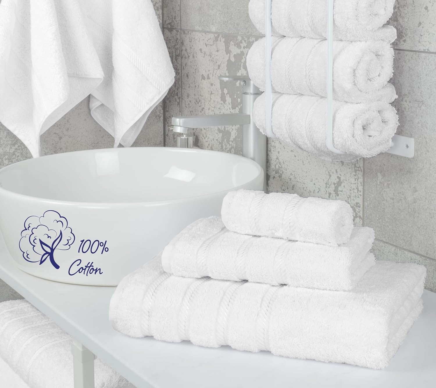 image:imageAmerican Soft Linen 100 Cotton Luxury Turkish Towels 4 PC Hand Towel Set Soft Absorbent Quick Dry OEKO Tex Standard 100 Certificated Durable Machine Washable Breathable Premium Hotel QualityBright White