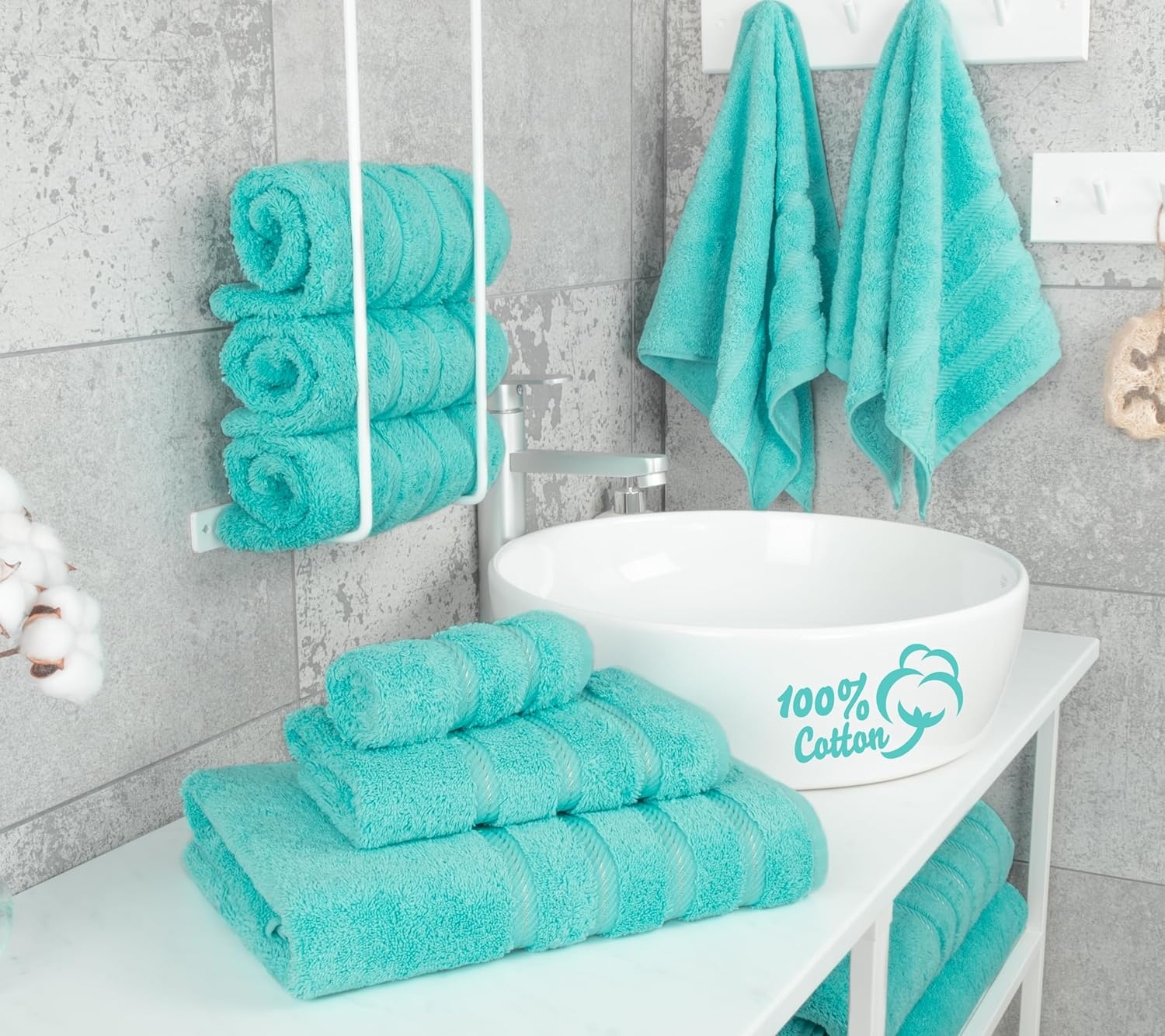 image:imageAmerican Soft Linen 100 Cotton Luxury Turkish Towels 4 PC Hand Towel Set Soft Absorbent Quick Dry OEKO Tex Standard 100 Certificated Durable Machine Washable Breathable Premium Hotel QualityTurquoise Blue