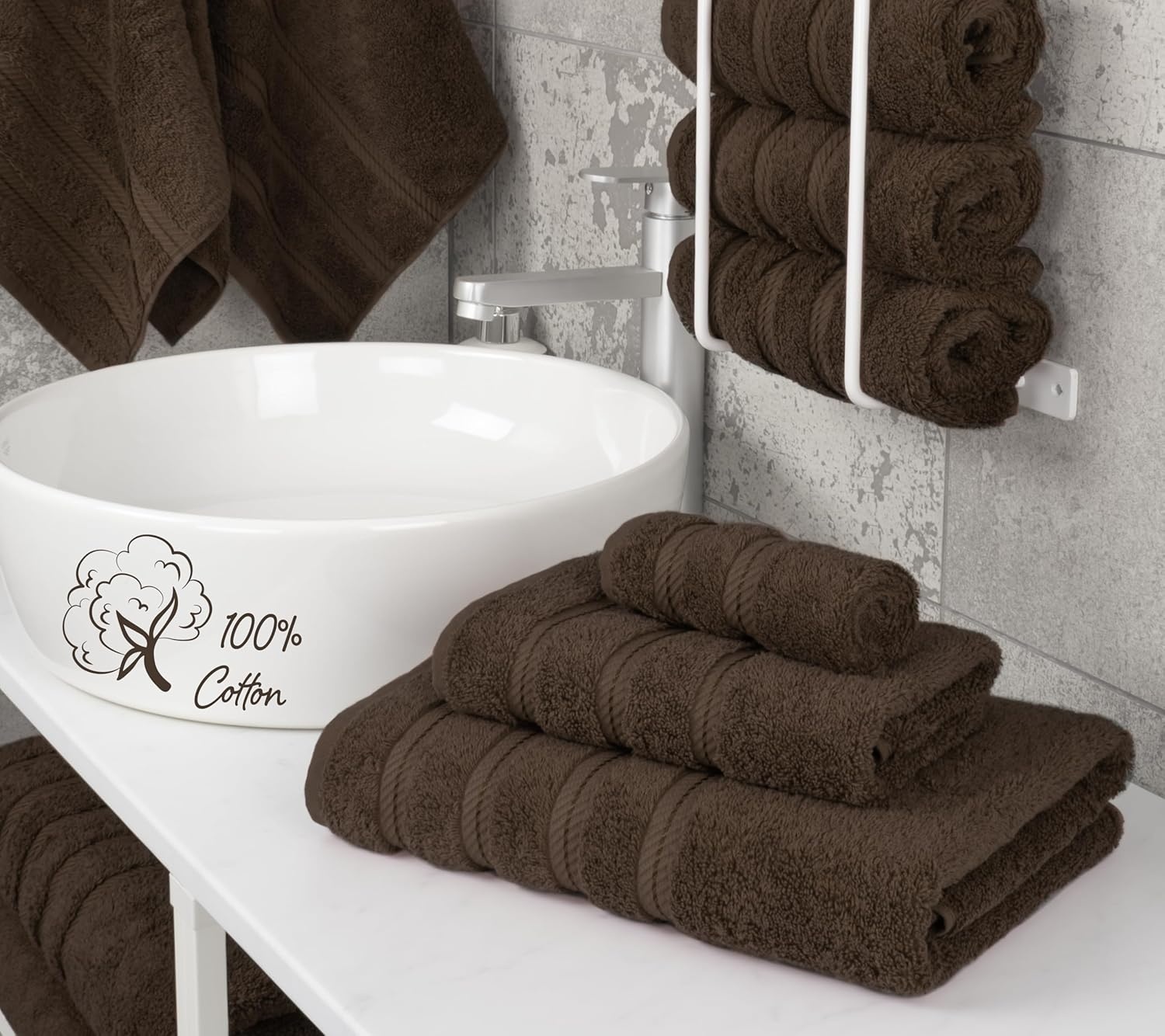 image:imageAmerican Soft Linen 100 Cotton Luxury Turkish Towels 4 PC Hand Towel Set Soft Absorbent Quick Dry OEKO Tex Standard 100 Certificated Durable Machine Washable Breathable Premium Hotel QualityChocolate Brown