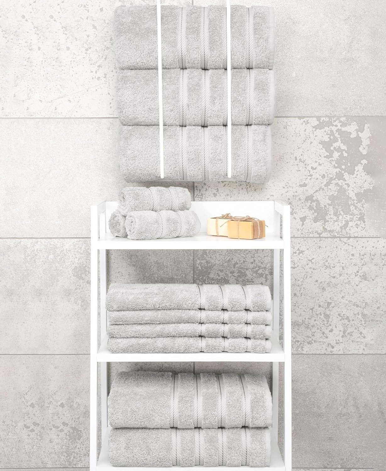 image:imageAmerican Soft Linen 100 Cotton Luxury Turkish Towels 4 PC Hand Towel Set Soft Absorbent Quick Dry OEKO Tex Standard 100 Certificated Durable Machine Washable Breathable Premium Hotel QualitySilver Gray