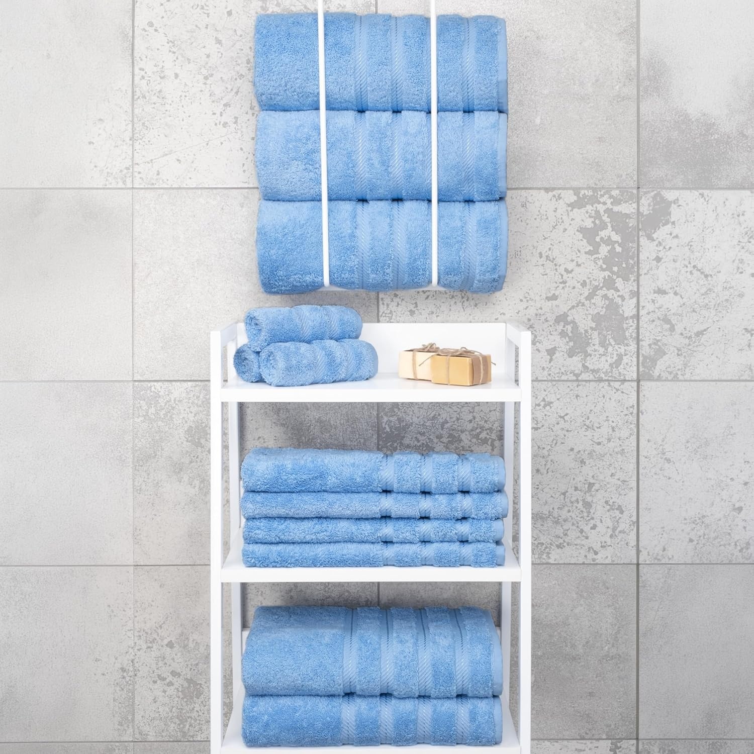 image:imageAmerican Soft Linen 100 Cotton Luxury Turkish Towels 4 PC Hand Towel Set Soft Absorbent Quick Dry OEKO Tex Standard 100 Certificated Durable Machine Washable Breathable Premium Hotel QualitySky Blue