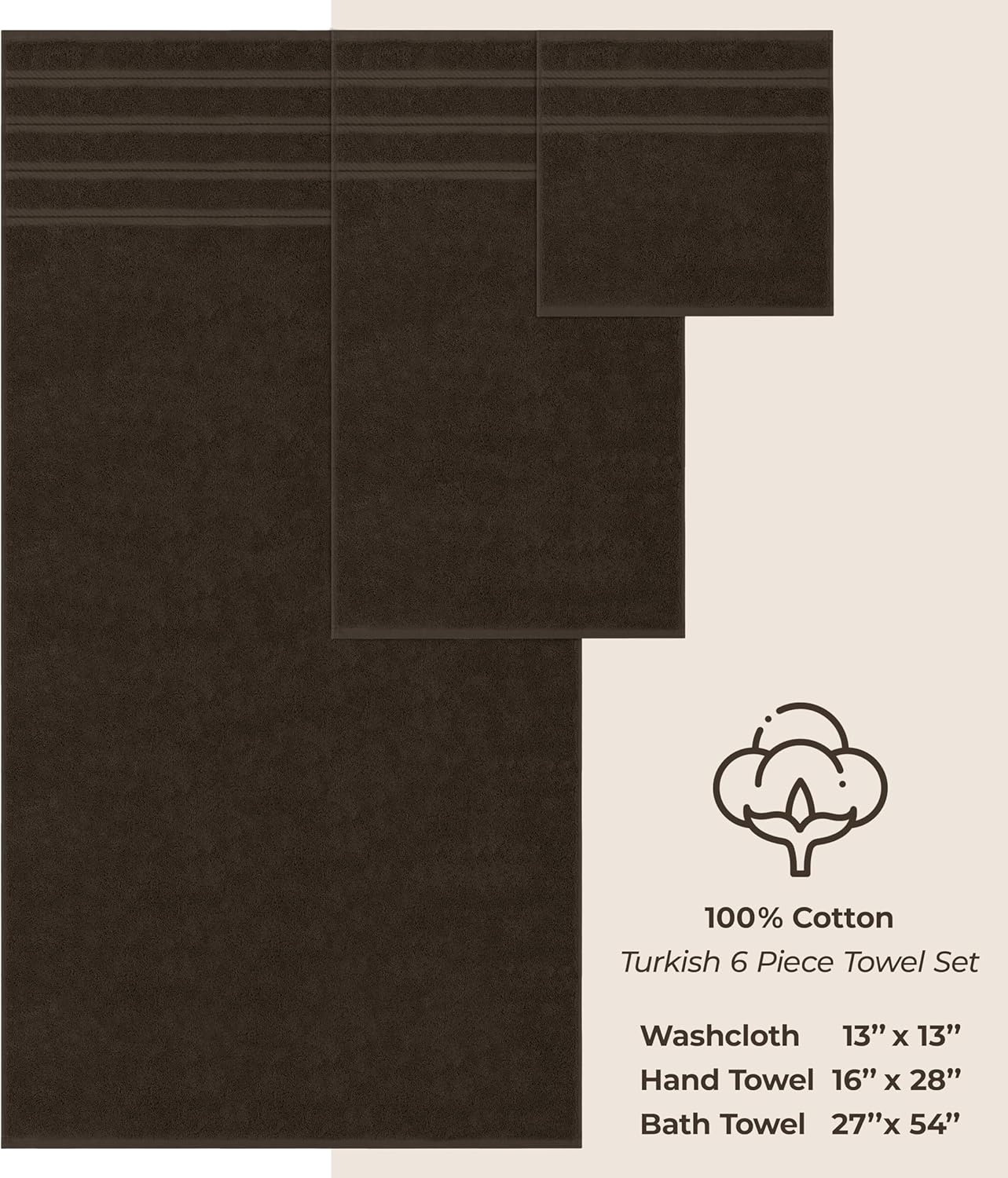 image:imageAmerican Soft Linen 100 Cotton Luxury Turkish Towels 4 PC Hand Towel Set Soft Absorbent Quick Dry OEKO Tex Standard 100 Certificated Durable Machine Washable Breathable Premium Hotel QualityChocolate Brown
