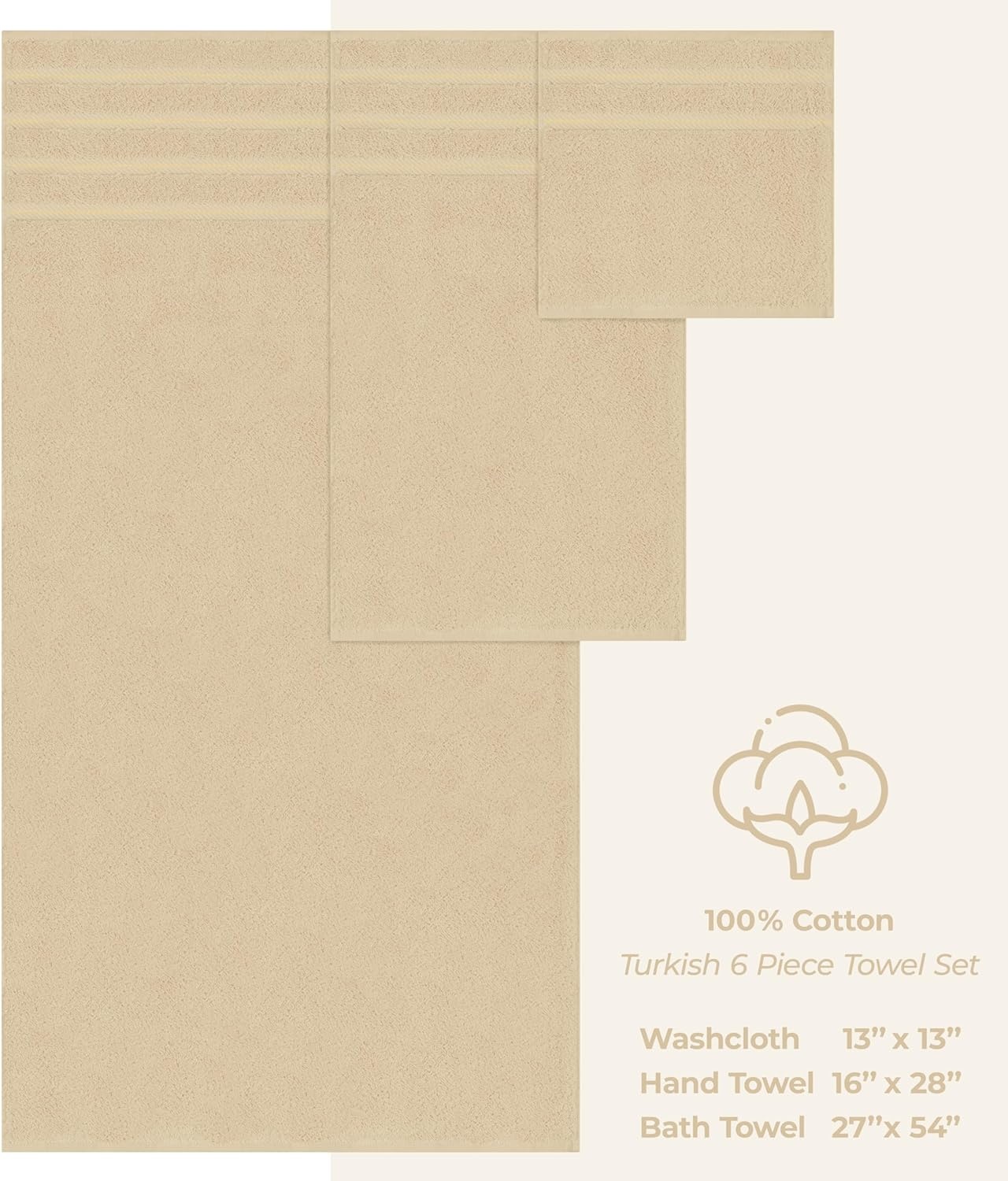 image:imageAmerican Soft Linen 100 Cotton Luxury Turkish Towels 4 PC Hand Towel Set Soft Absorbent Quick Dry OEKO Tex Standard 100 Certificated Durable Machine Washable Breathable Premium Hotel QualityBeige