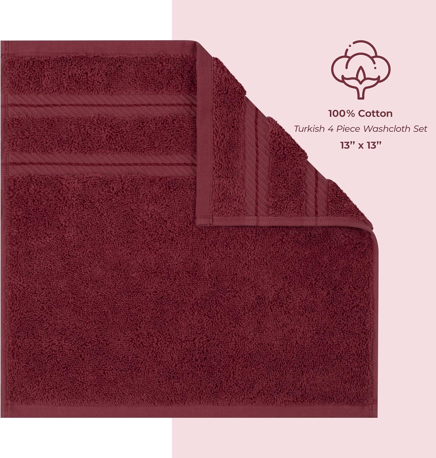 image:imageAmerican Soft Linen 100 Cotton Luxury Turkish Towels 4 PC Hand Towel Set Soft Absorbent Quick Dry OEKO Tex Standard 100 Certificated Durable Machine Washable Breathable Premium Hotel QualityBordeaux Red