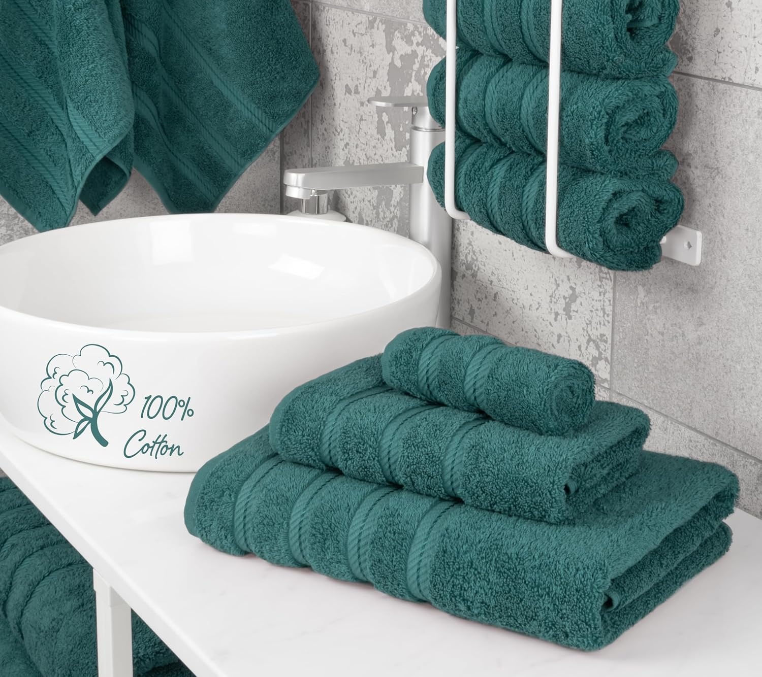 image:imageAmerican Soft Linen 100 Cotton Luxury Turkish Towels 4 PC Hand Towel Set Soft Absorbent Quick Dry OEKO Tex Standard 100 Certificated Durable Machine Washable Breathable Premium Hotel QualityTeal