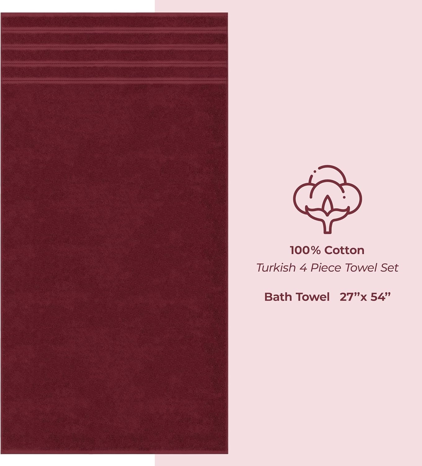 image:imageAmerican Soft Linen 100 Cotton Luxury Turkish Towels 4 PC Hand Towel Set Soft Absorbent Quick Dry OEKO Tex Standard 100 Certificated Durable Machine Washable Breathable Premium Hotel QualityBordeaux Red