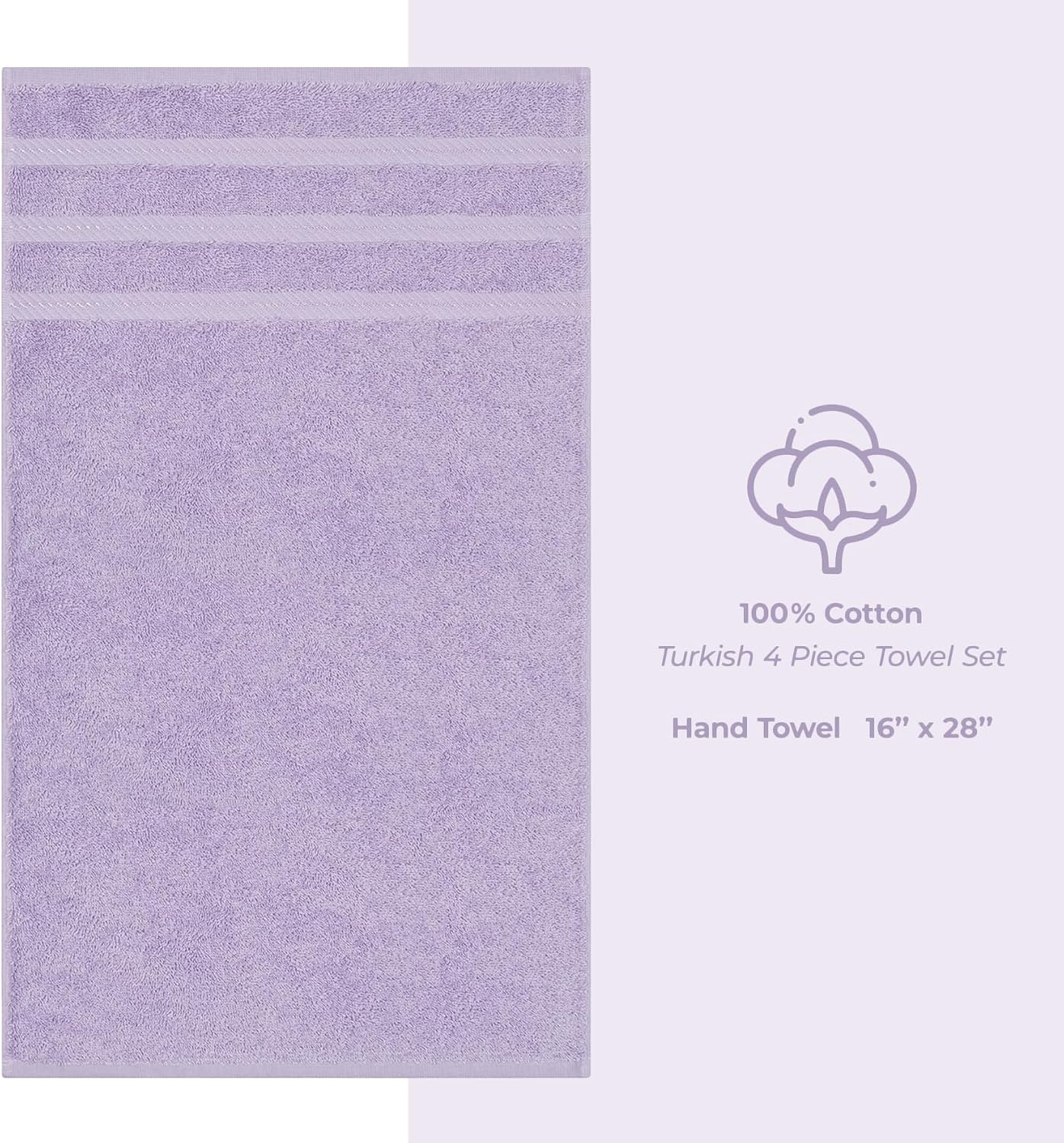 image:imageAmerican Soft Linen 100 Cotton Luxury Turkish Towels 4 PC Hand Towel Set Soft Absorbent Quick Dry OEKO Tex Standard 100 Certificated Durable Machine Washable Breathable Premium Hotel QualityLilac