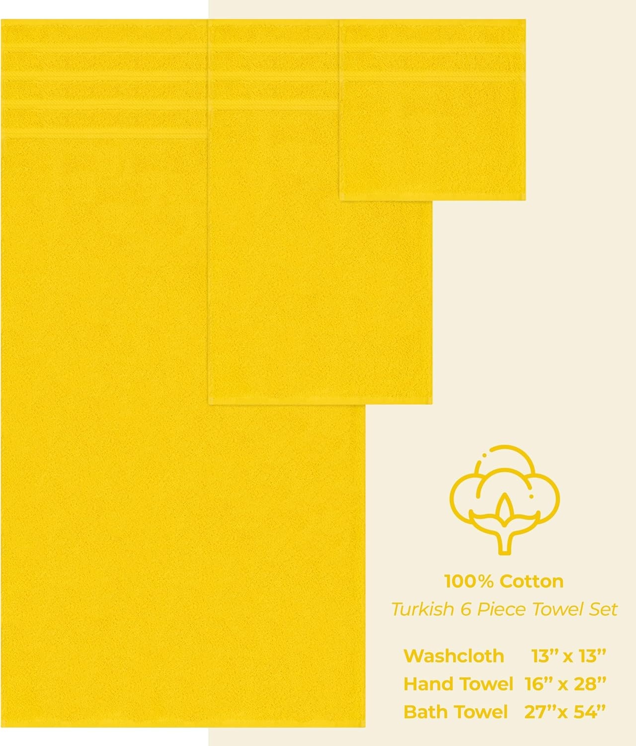 image:imageAmerican Soft Linen 100 Cotton Luxury Turkish Towels 4 PC Hand Towel Set Soft Absorbent Quick Dry OEKO Tex Standard 100 Certificated Durable Machine Washable Breathable Premium Hotel QualityLemon Yellow