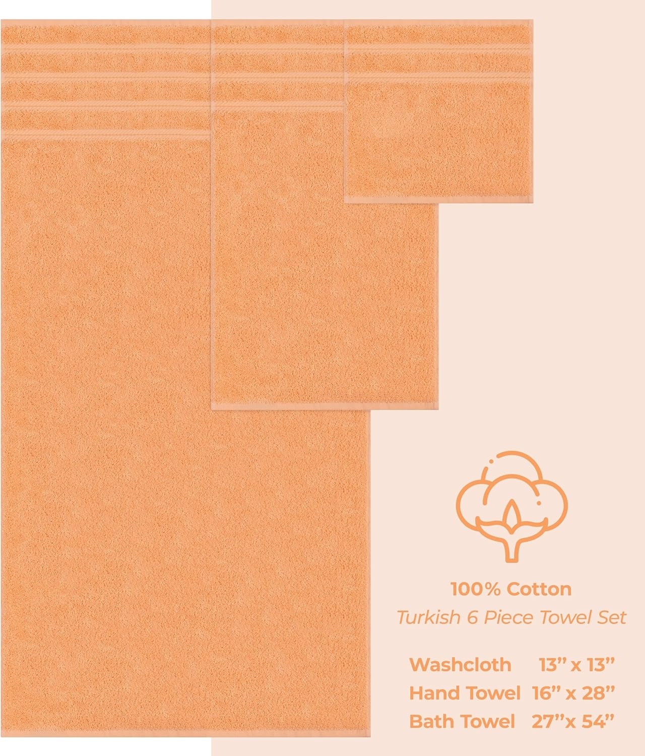 image:imageAmerican Soft Linen 100 Cotton Luxury Turkish Towels 4 PC Hand Towel Set Soft Absorbent Quick Dry OEKO Tex Standard 100 Certificated Durable Machine Washable Breathable Premium Hotel QualityMalibu Peach
