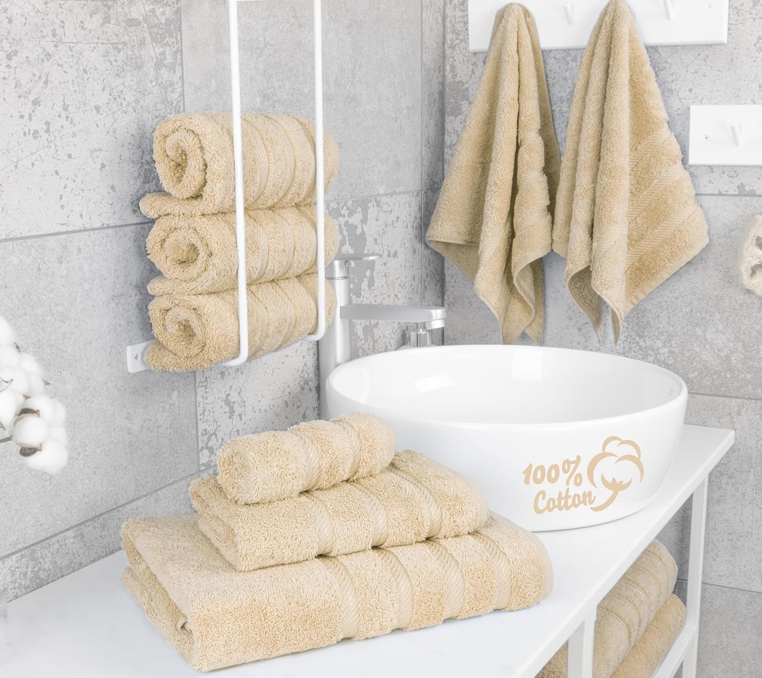 image:imageAmerican Soft Linen 100 Cotton Luxury Turkish Towels 4 PC Hand Towel Set Soft Absorbent Quick Dry OEKO Tex Standard 100 Certificated Durable Machine Washable Breathable Premium Hotel QualityBeige