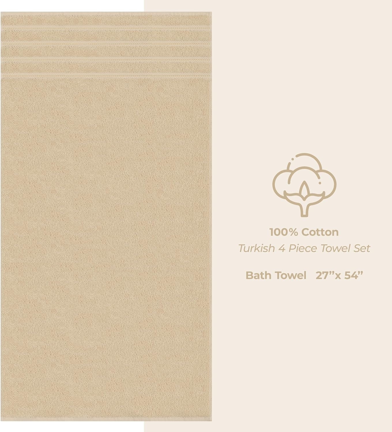 image:imageAmerican Soft Linen 100 Cotton Luxury Turkish Towels 4 PC Hand Towel Set Soft Absorbent Quick Dry OEKO Tex Standard 100 Certificated Durable Machine Washable Breathable Premium Hotel QualityBeige