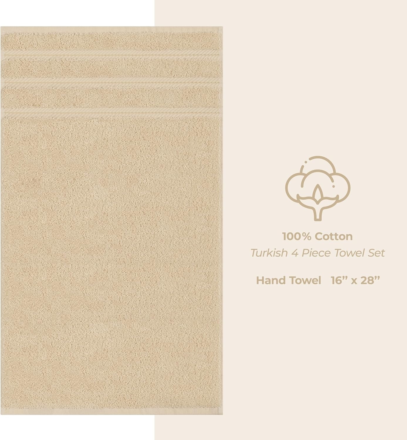 image:imageAmerican Soft Linen 100 Cotton Luxury Turkish Towels 4 PC Hand Towel Set Soft Absorbent Quick Dry OEKO Tex Standard 100 Certificated Durable Machine Washable Breathable Premium Hotel QualityBeige