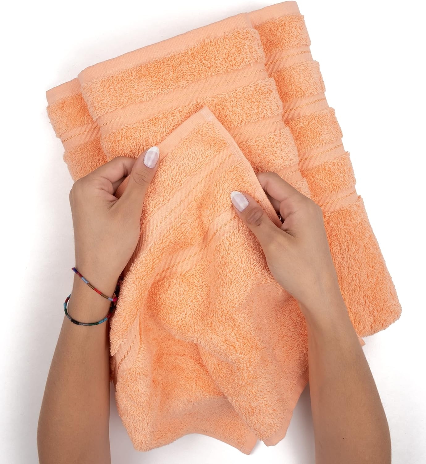 image:imageAmerican Soft Linen 100 Cotton Luxury Turkish Towels 4 PC Hand Towel Set Soft Absorbent Quick Dry OEKO Tex Standard 100 Certificated Durable Machine Washable Breathable Premium Hotel QualityMalibu Peach