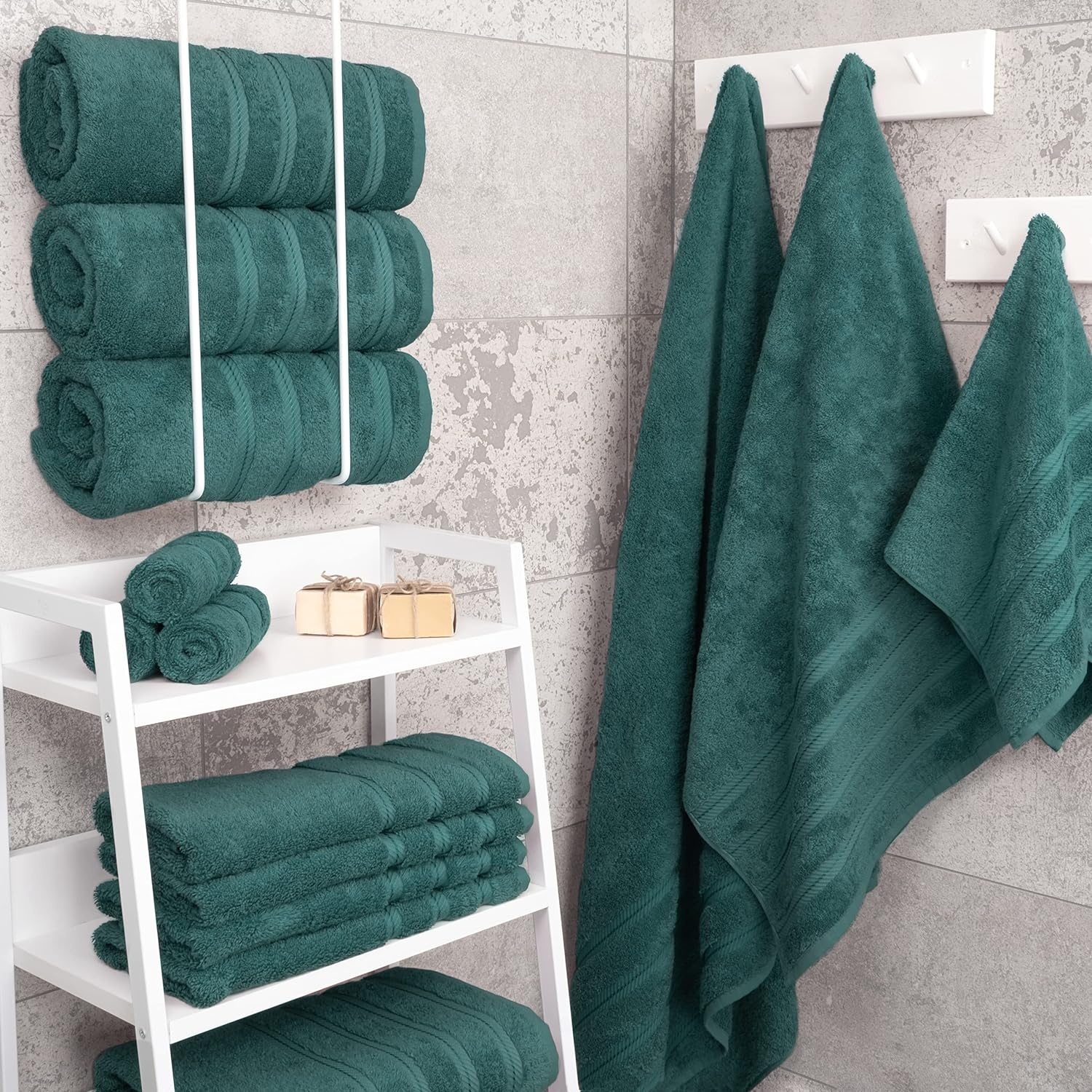 image:imageAmerican Soft Linen 100 Cotton Luxury Turkish Towels 4 PC Hand Towel Set Soft Absorbent Quick Dry OEKO Tex Standard 100 Certificated Durable Machine Washable Breathable Premium Hotel QualityTeal