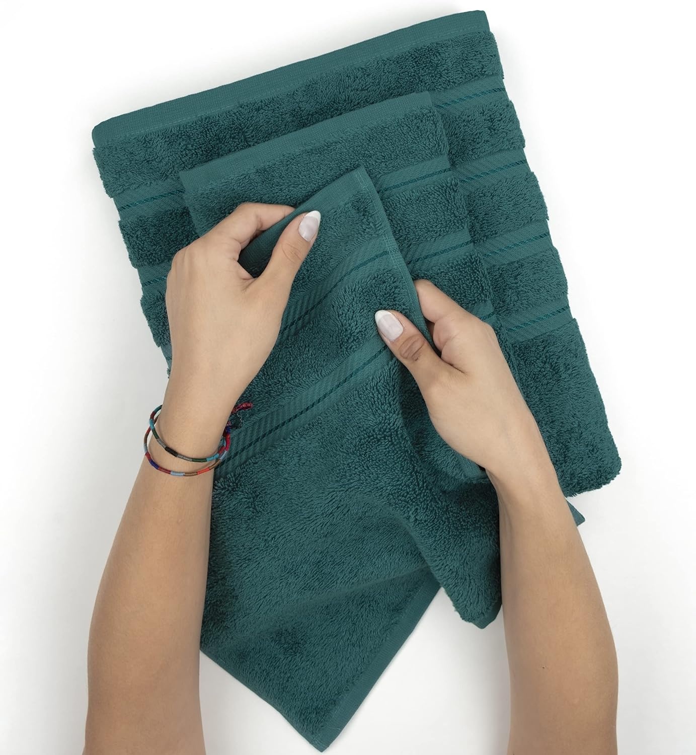 image:imageAmerican Soft Linen 100 Cotton Luxury Turkish Towels 4 PC Hand Towel Set Soft Absorbent Quick Dry OEKO Tex Standard 100 Certificated Durable Machine Washable Breathable Premium Hotel QualityTeal