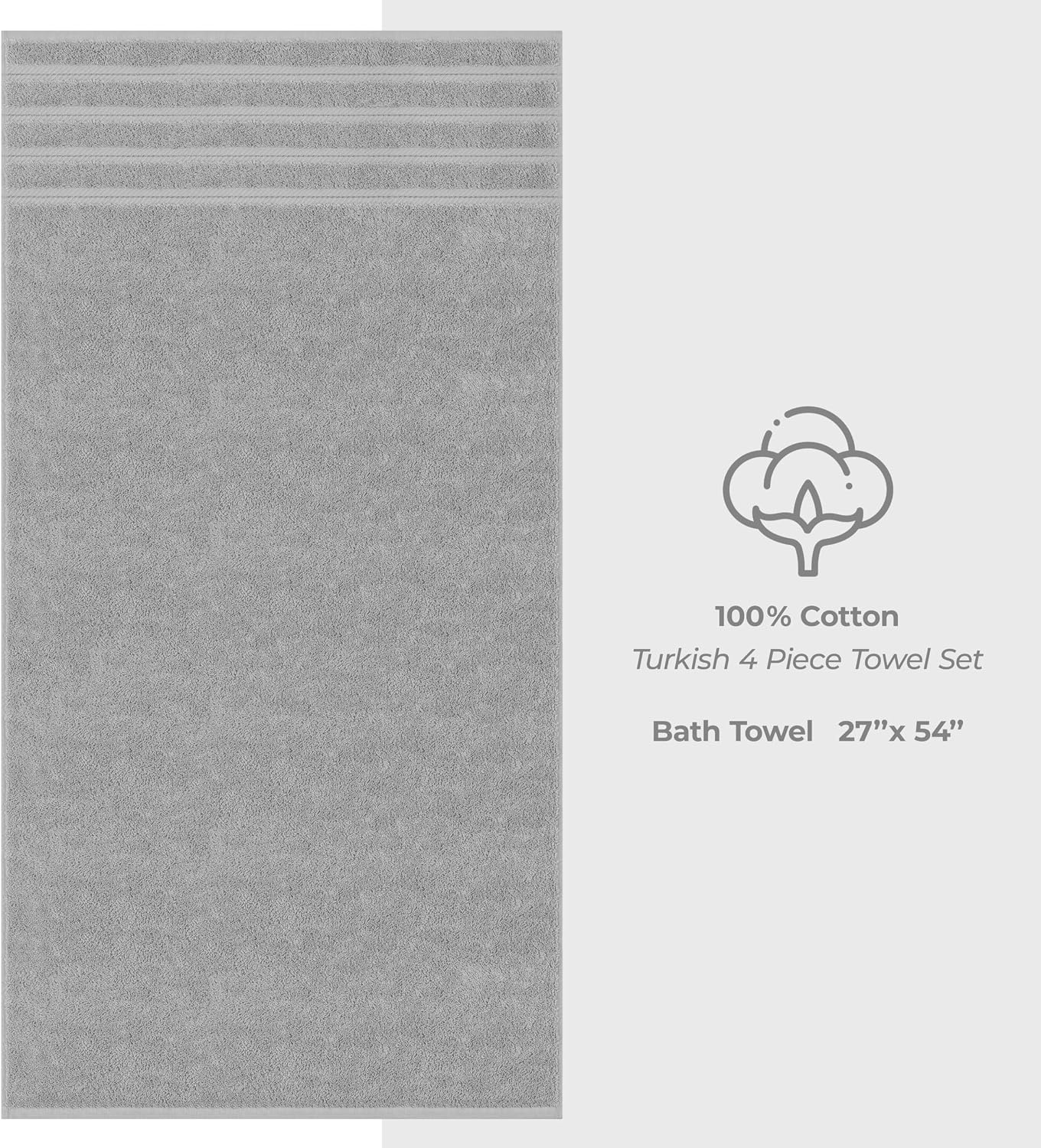 image:imageAmerican Soft Linen 100 Cotton Luxury Turkish Towels 4 PC Hand Towel Set Soft Absorbent Quick Dry OEKO Tex Standard 100 Certificated Durable Machine Washable Breathable Premium Hotel QualityLight Grey