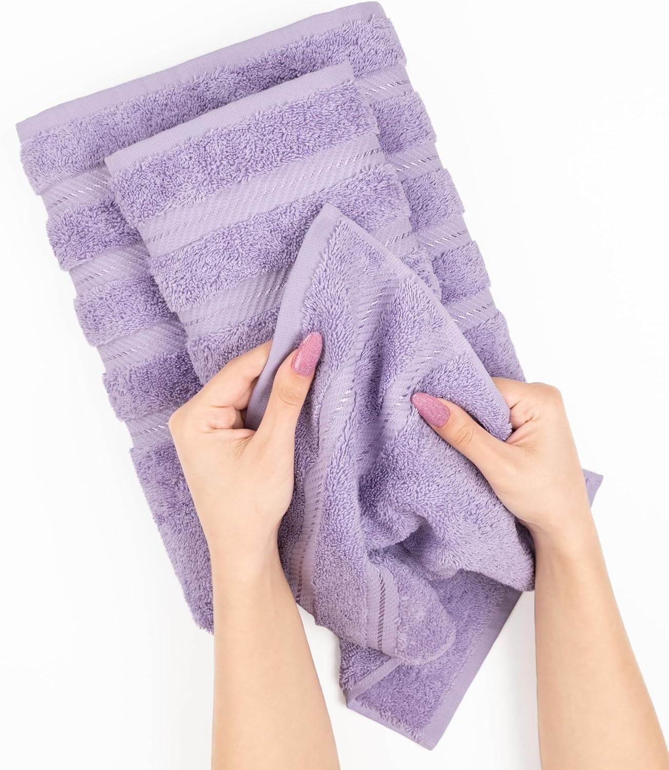 image:imageAmerican Soft Linen 100 Cotton Luxury Turkish Towels 4 PC Hand Towel Set Soft Absorbent Quick Dry OEKO Tex Standard 100 Certificated Durable Machine Washable Breathable Premium Hotel QualityLilac