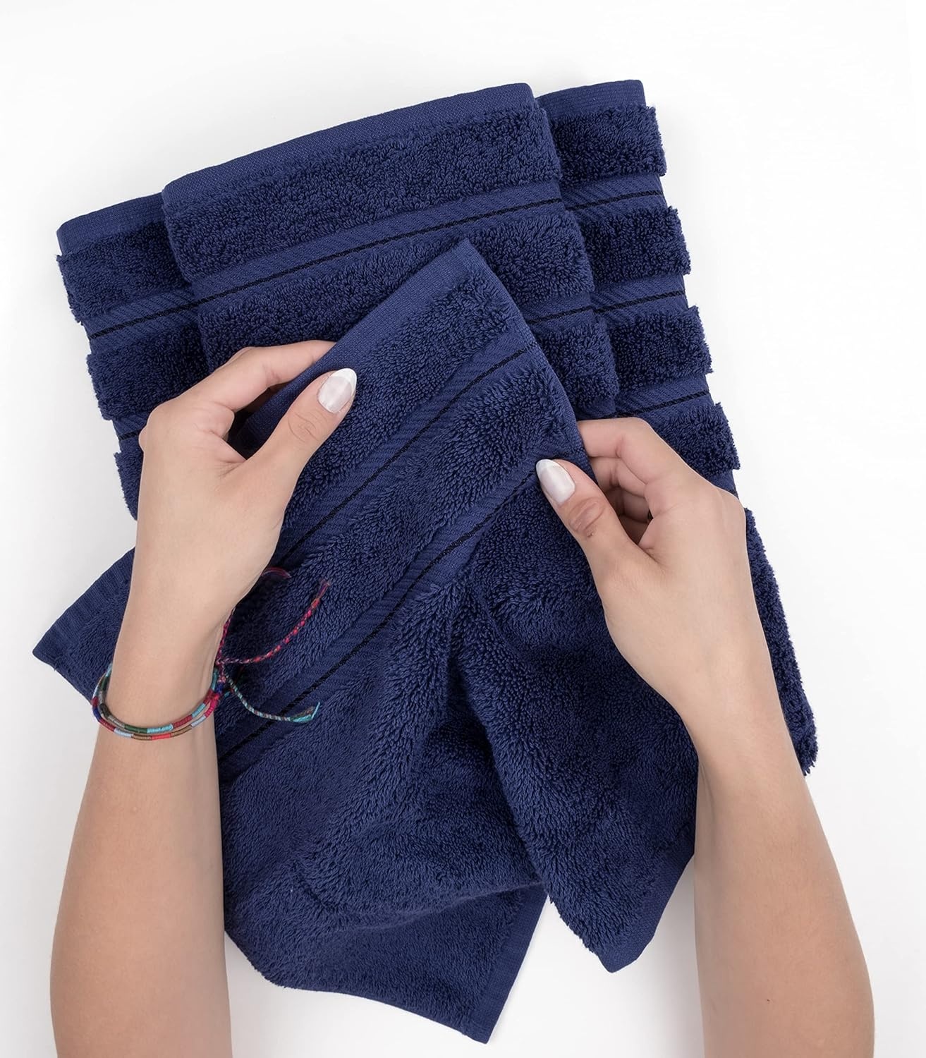 image:imageAmerican Soft Linen 100 Cotton Luxury Turkish Towels 4 PC Hand Towel Set Soft Absorbent Quick Dry OEKO Tex Standard 100 Certificated Durable Machine Washable Breathable Premium Hotel QualityNavy Blue
