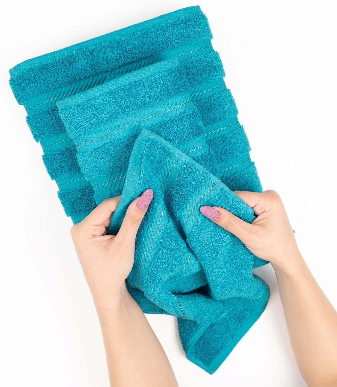 image:imageAmerican Soft Linen 100 Cotton Luxury Turkish Towels 4 PC Hand Towel Set Soft Absorbent Quick Dry OEKO Tex Standard 100 Certificated Durable Machine Washable Breathable Premium Hotel QualityAqua Blue