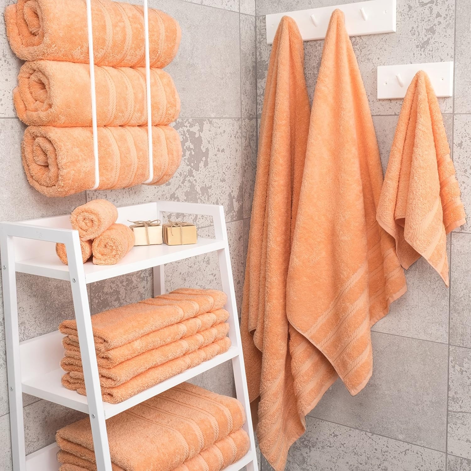 image:imageAmerican Soft Linen 100 Cotton Luxury Turkish Towels 4 PC Hand Towel Set Soft Absorbent Quick Dry OEKO Tex Standard 100 Certificated Durable Machine Washable Breathable Premium Hotel QualityMalibu Peach