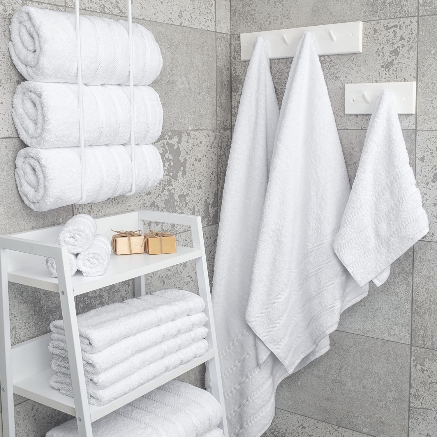 image:imageAmerican Soft Linen 100 Cotton Luxury Turkish Towels 4 PC Hand Towel Set Soft Absorbent Quick Dry OEKO Tex Standard 100 Certificated Durable Machine Washable Breathable Premium Hotel QualityBright White