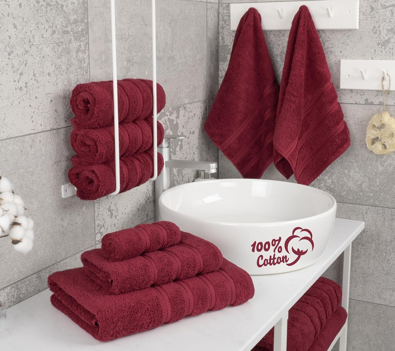 image:imageAmerican Soft Linen 100 Cotton Luxury Turkish Towels 4 PC Hand Towel Set Soft Absorbent Quick Dry OEKO Tex Standard 100 Certificated Durable Machine Washable Breathable Premium Hotel QualityBordeaux Red