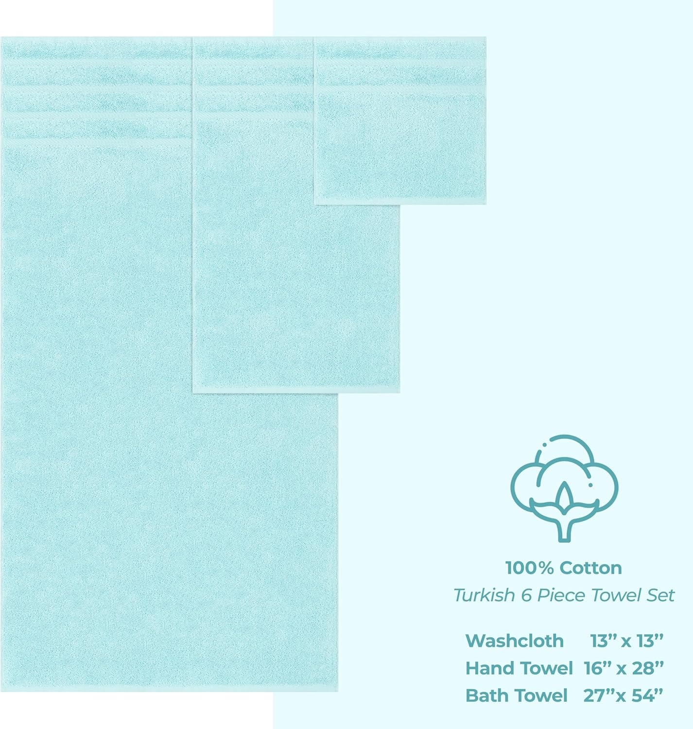 image:imageAmerican Soft Linen 100 Cotton Luxury Turkish Towels 4 PC Hand Towel Set Soft Absorbent Quick Dry OEKO Tex Standard 100 Certificated Durable Machine Washable Breathable Premium Hotel QualityDuck Egg Blue