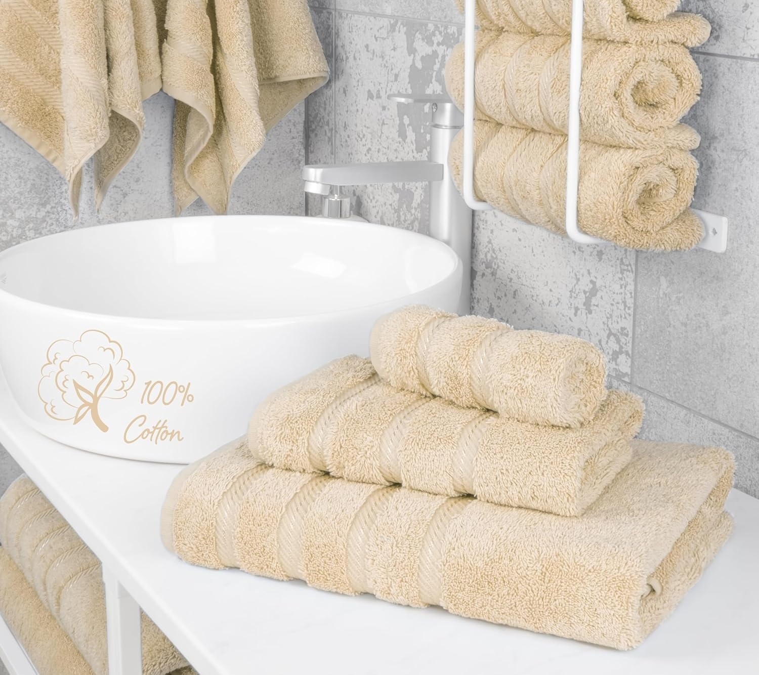 image:imageAmerican Soft Linen 100 Cotton Luxury Turkish Towels 4 PC Hand Towel Set Soft Absorbent Quick Dry OEKO Tex Standard 100 Certificated Durable Machine Washable Breathable Premium Hotel QualityBeige