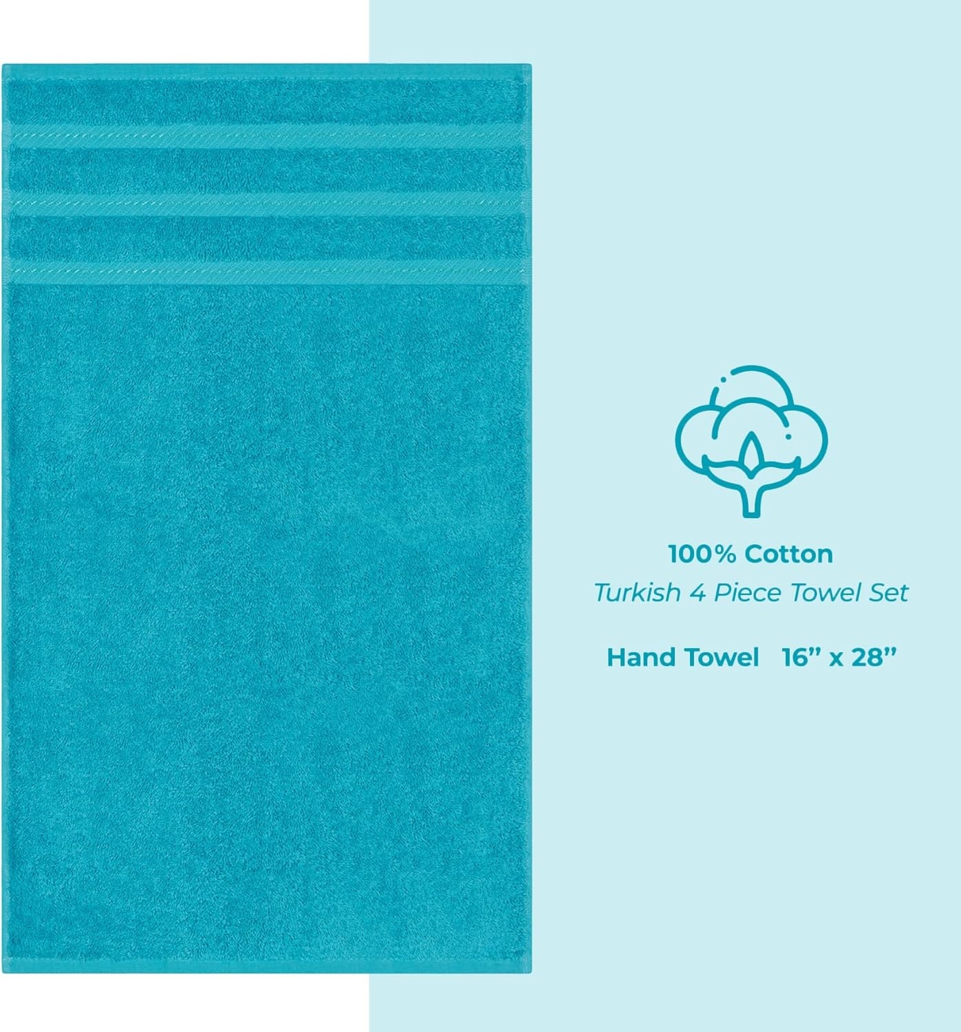 image:imageAmerican Soft Linen 100 Cotton Luxury Turkish Towels 4 PC Hand Towel Set Soft Absorbent Quick Dry OEKO Tex Standard 100 Certificated Durable Machine Washable Breathable Premium Hotel QualityAqua Blue