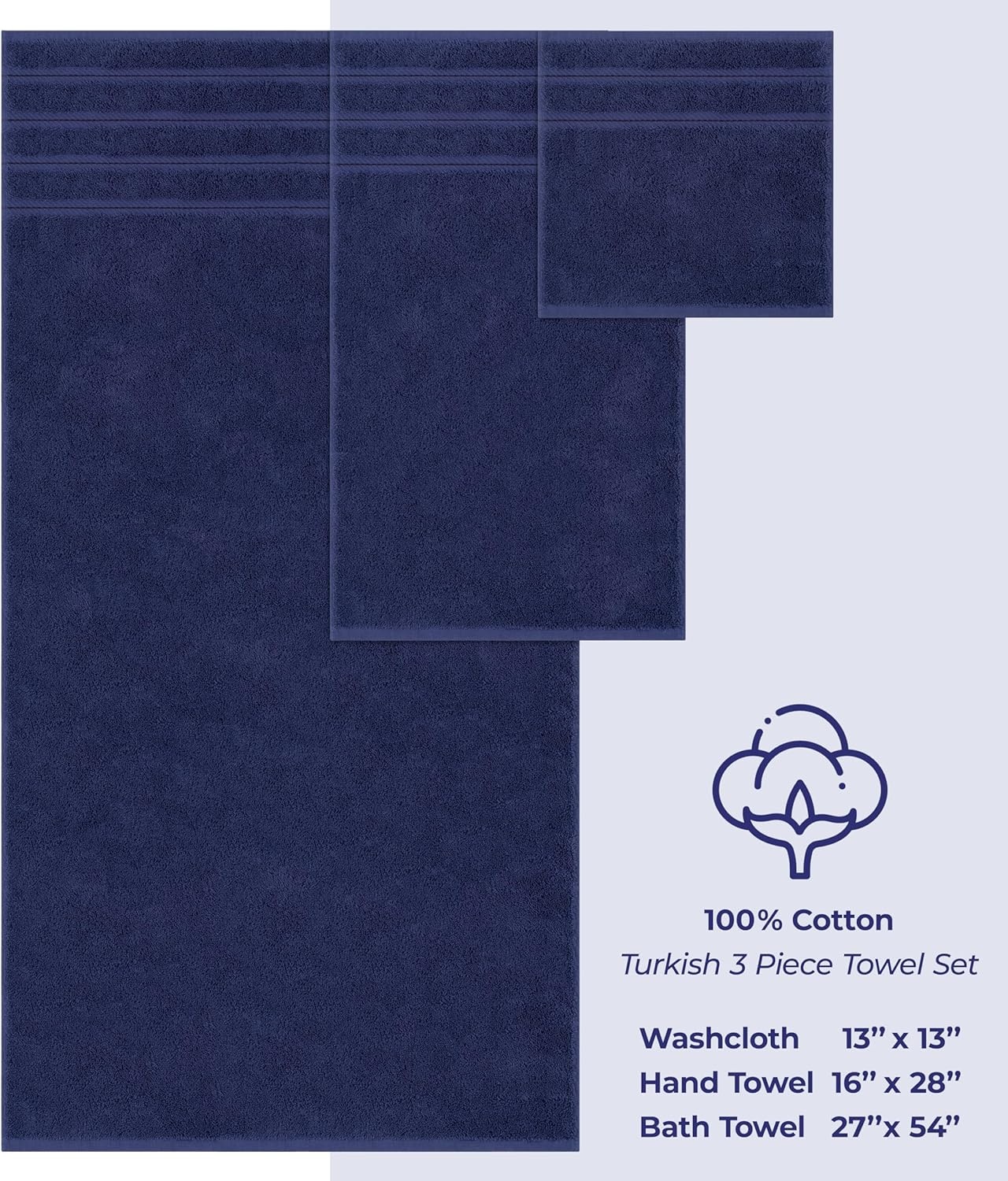 image:imageAmerican Soft Linen 100 Cotton Luxury Turkish Towels 4 PC Hand Towel Set Soft Absorbent Quick Dry OEKO Tex Standard 100 Certificated Durable Machine Washable Breathable Premium Hotel QualityNavy Blue