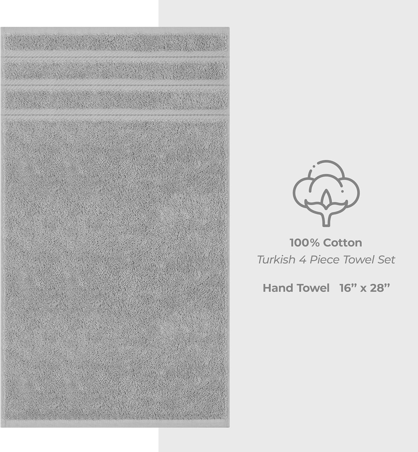 image:imageAmerican Soft Linen 100 Cotton Luxury Turkish Towels 4 PC Hand Towel Set Soft Absorbent Quick Dry OEKO Tex Standard 100 Certificated Durable Machine Washable Breathable Premium Hotel QualityLight Grey