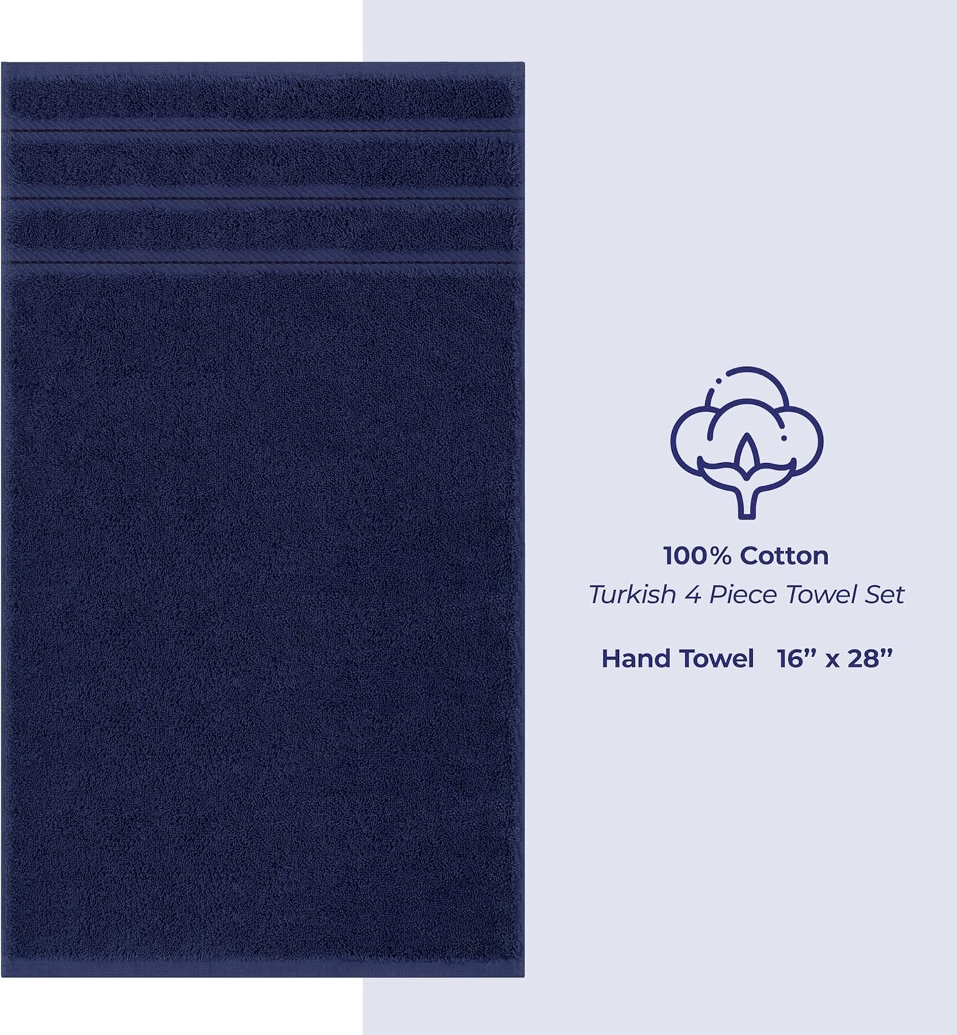 image:imageAmerican Soft Linen 100 Cotton Luxury Turkish Towels 4 PC Hand Towel Set Soft Absorbent Quick Dry OEKO Tex Standard 100 Certificated Durable Machine Washable Breathable Premium Hotel QualityNavy Blue