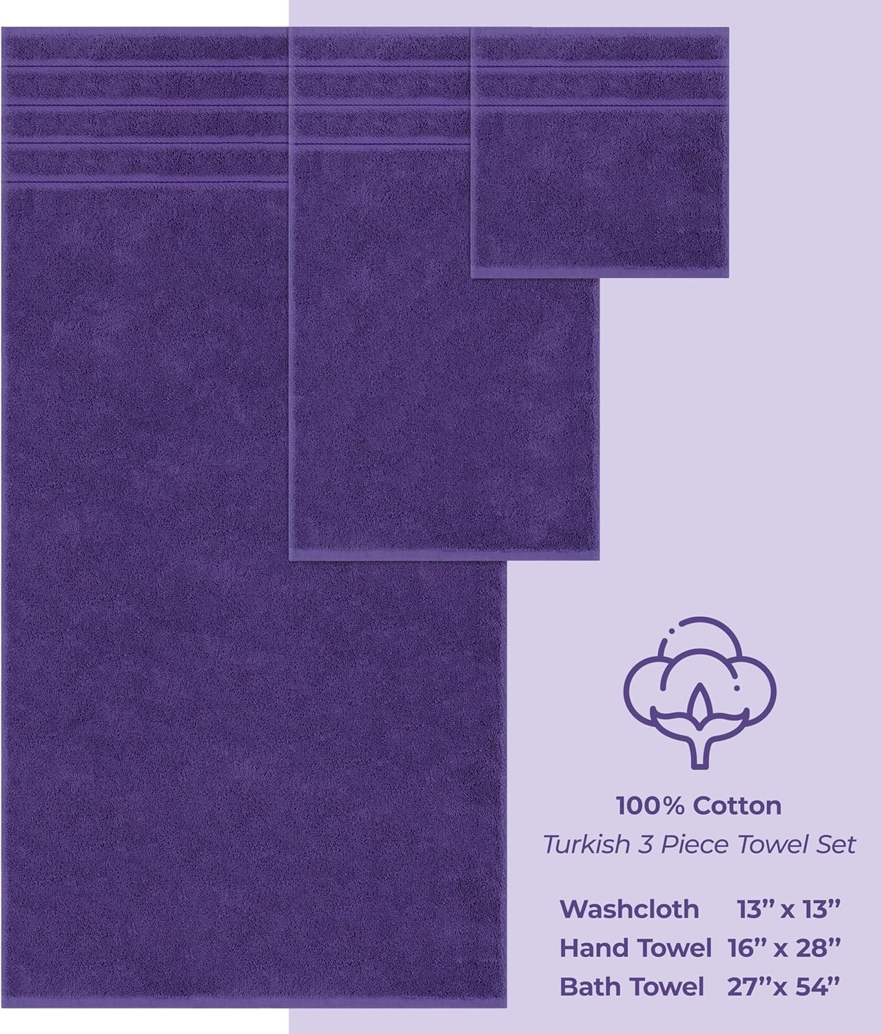image:imageAmerican Soft Linen 100 Cotton Luxury Turkish Towels 4 PC Hand Towel Set Soft Absorbent Quick Dry OEKO Tex Standard 100 Certificated Durable Machine Washable Breathable Premium Hotel QualityViolet Purple