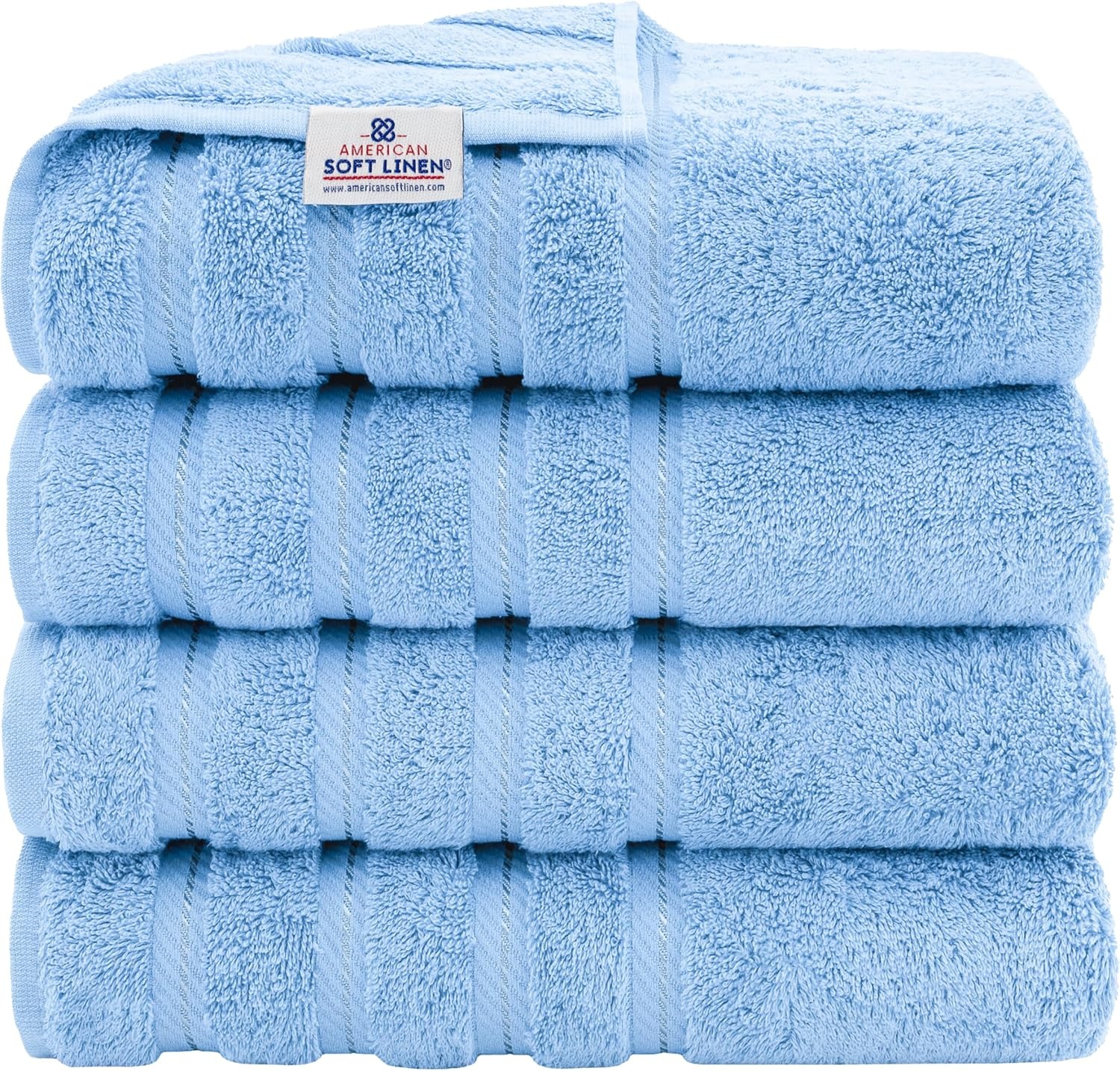 image:imageAmerican Soft Linen 100 Cotton Luxury Turkish Towels 4 PC Hand Towel Set Soft Absorbent Quick Dry OEKO Tex Standard 100 Certificated Durable Machine Washable Breathable Premium Hotel QualitySky Blue