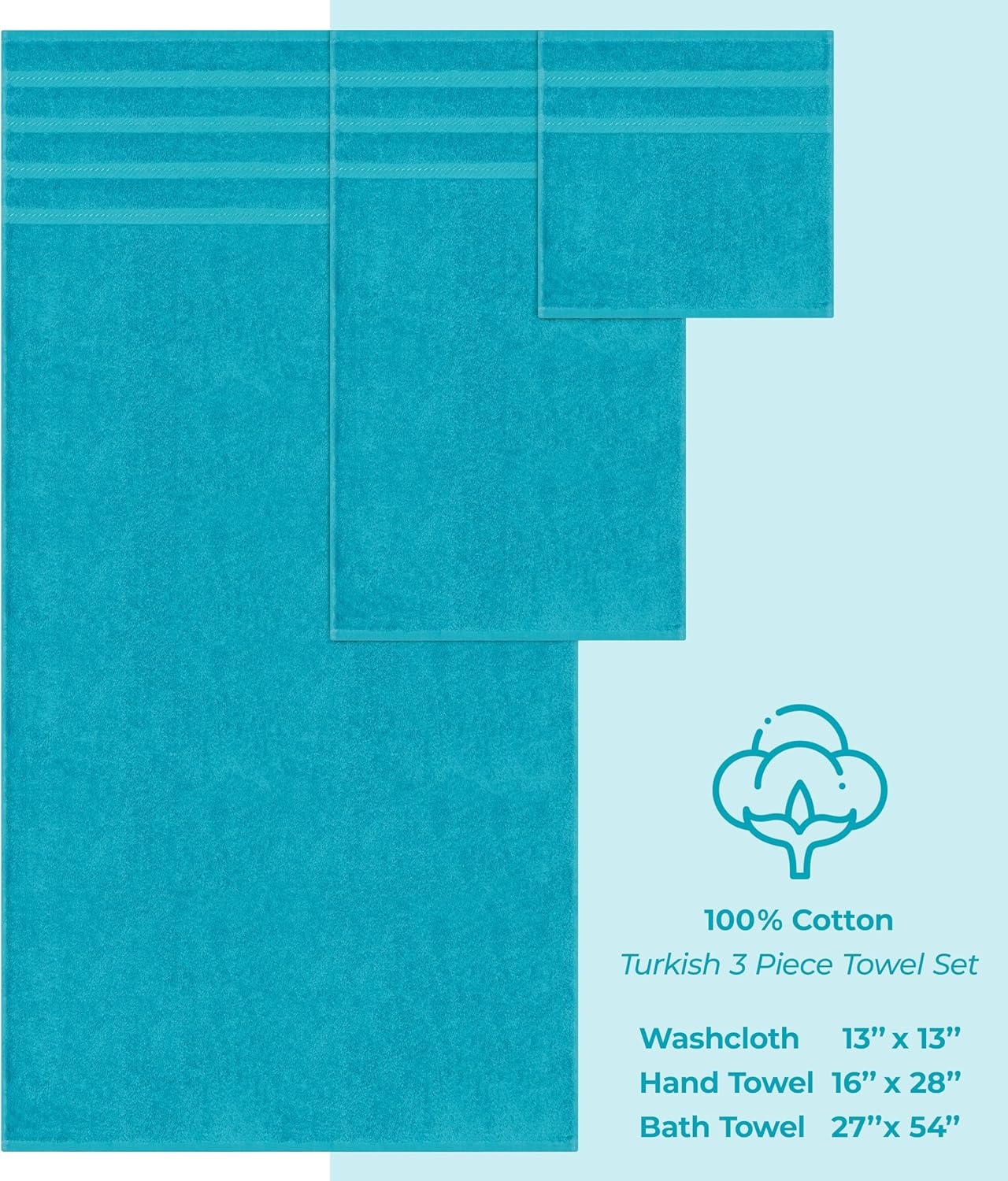image:imageAmerican Soft Linen 100 Cotton Luxury Turkish Towels 4 PC Hand Towel Set Soft Absorbent Quick Dry OEKO Tex Standard 100 Certificated Durable Machine Washable Breathable Premium Hotel QualityAqua Blue