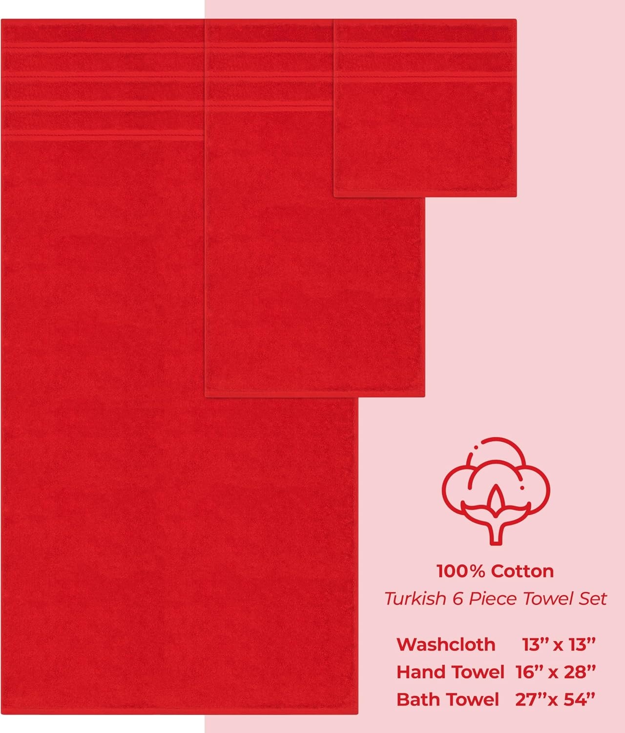 image:imageAmerican Soft Linen 100 Cotton Luxury Turkish Towels 4 PC Hand Towel Set Soft Absorbent Quick Dry OEKO Tex Standard 100 Certificated Durable Machine Washable Breathable Premium Hotel QualityRed